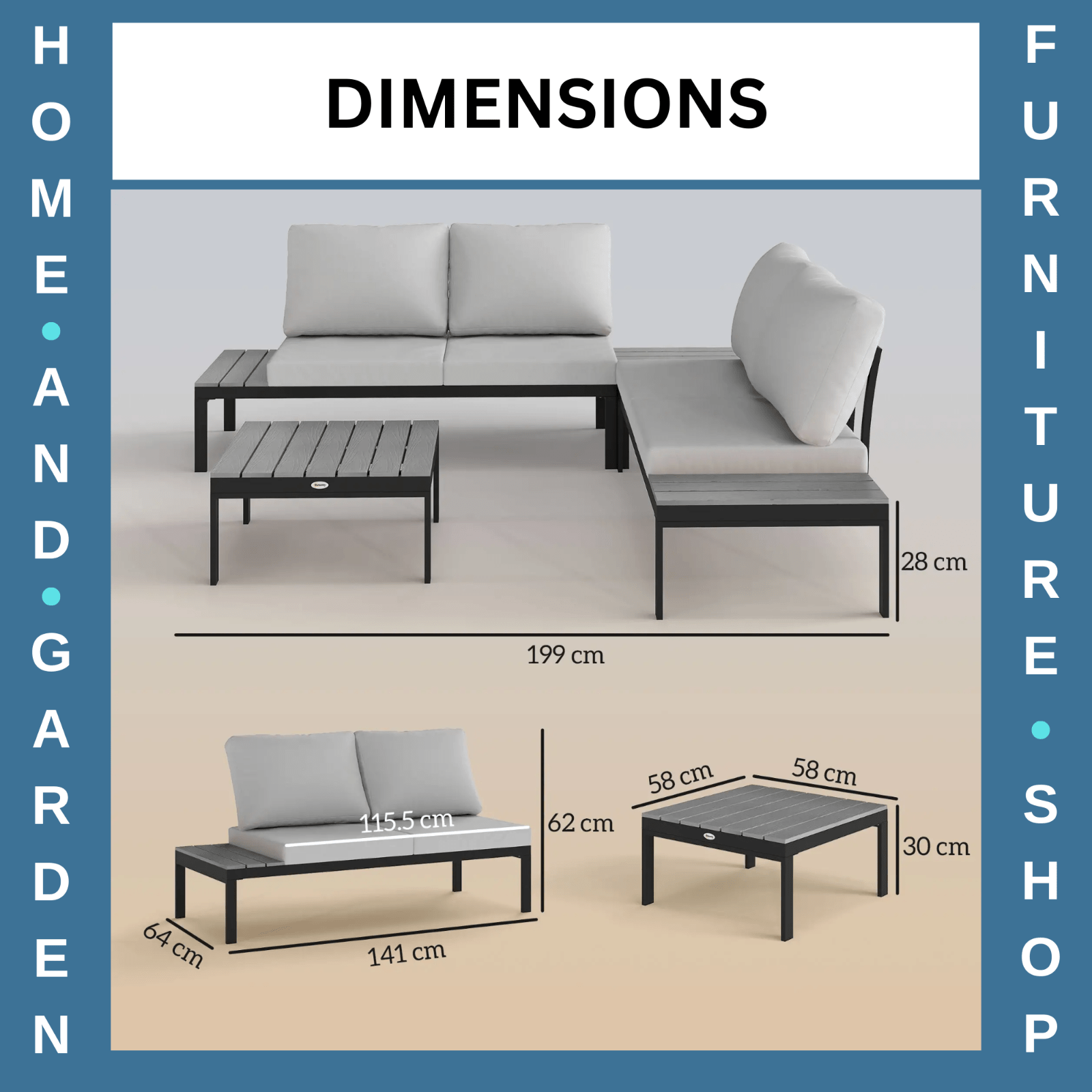Garden Corner Sofa Set 4 Piece Loveseats Coffee Table Grey Outdoor Patio Seating - Home and Garden Furniture Shop - rustic - furniture