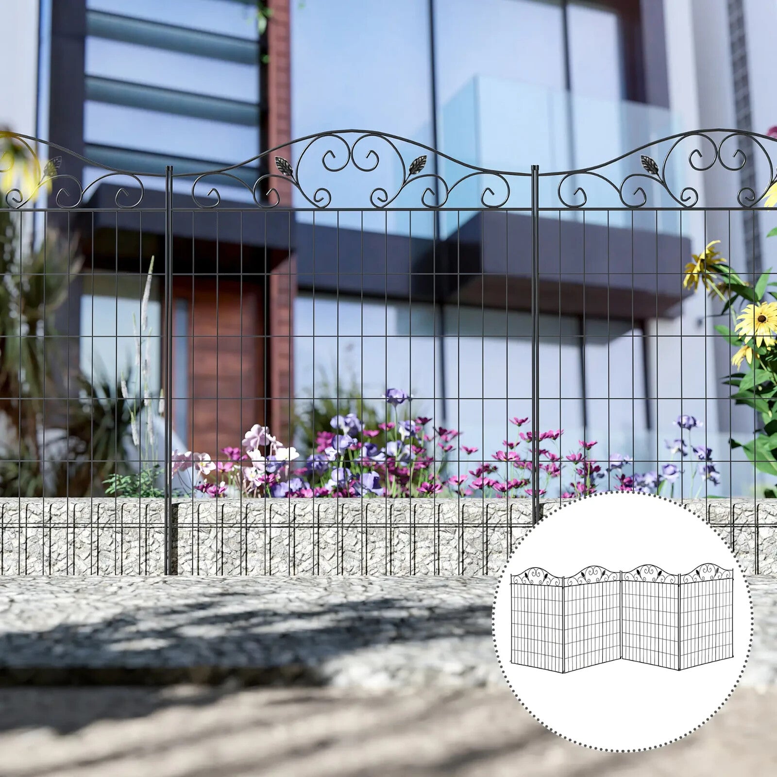 Garden Decorative Fence 4 Panels Steel Border Edging for Landscaping 365x112 cm - Home and Garden Furniture Shop - rustic - furniture