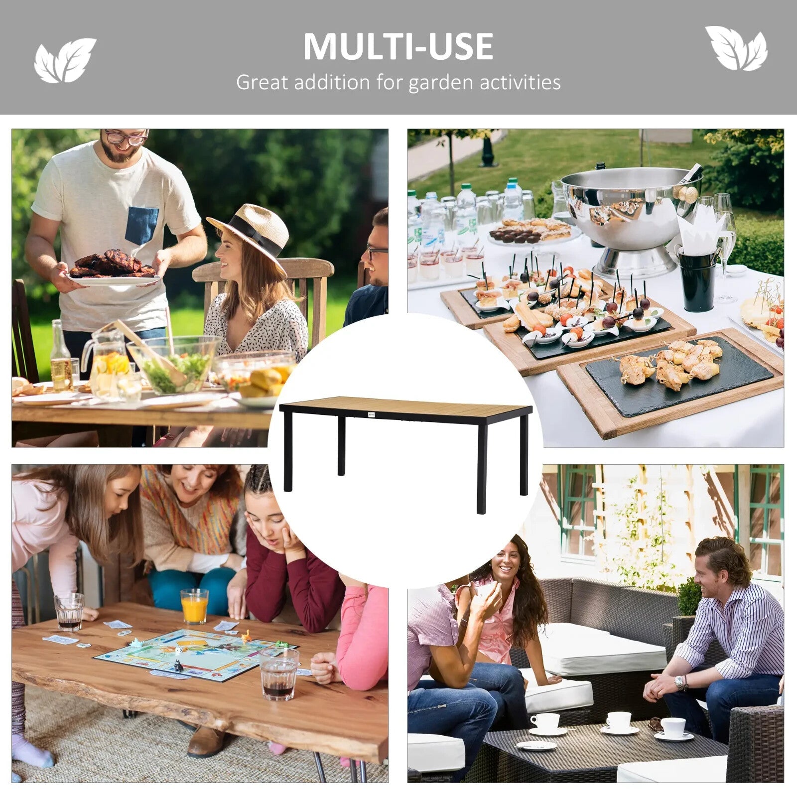 Garden Dining Table for 8 People 190 x 90 x 74 cm Aluminium Frame Faux Wood Top - Home and Garden Furniture Shop - rustic - furniture