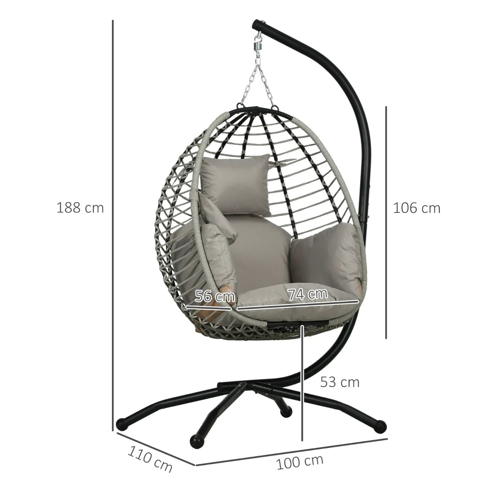Garden Egg Chair Hanging Swing Chair Thick Cushion Grey Metal Frame Patio Seat - Home and Garden Furniture Shop - #rustic - furniture#