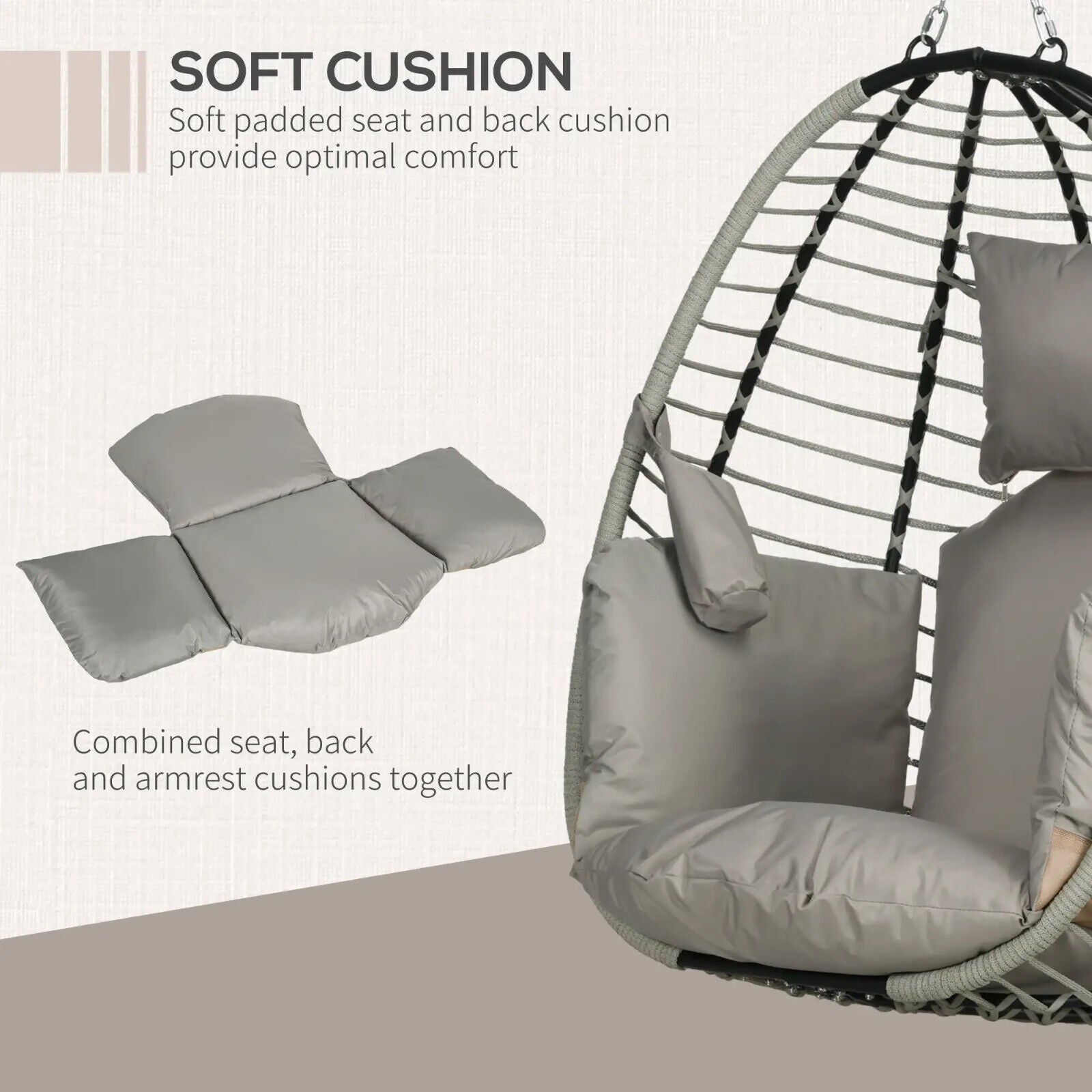 Garden Egg Chair Hanging Swing Chair Thick Cushion Grey Metal Frame Patio Seat - Home and Garden Furniture Shop - #rustic - furniture#