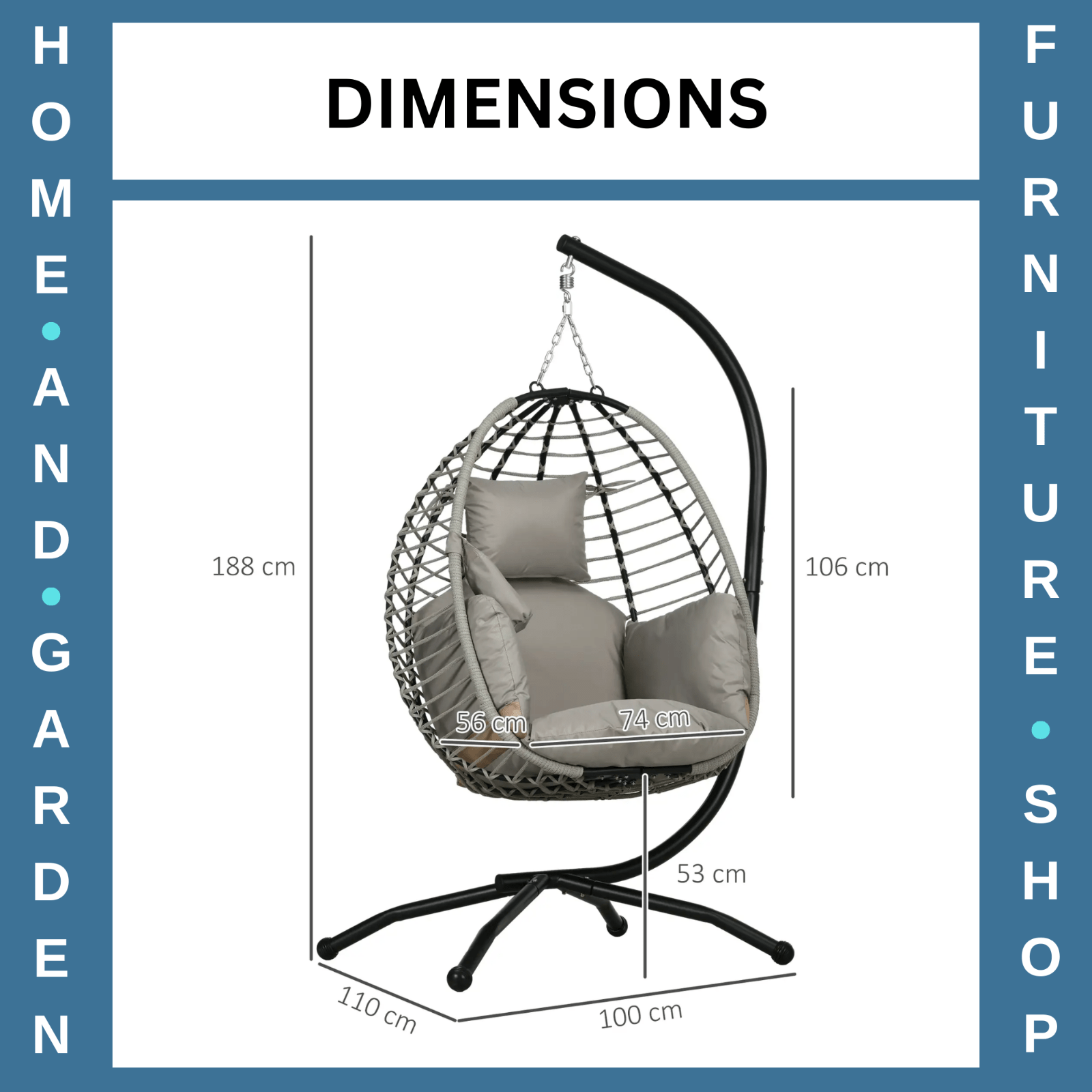 Garden Egg Chair Hanging Swing Chair Thick Cushion Grey Metal Frame Patio Seat - Home and Garden Furniture Shop - rustic - furniture