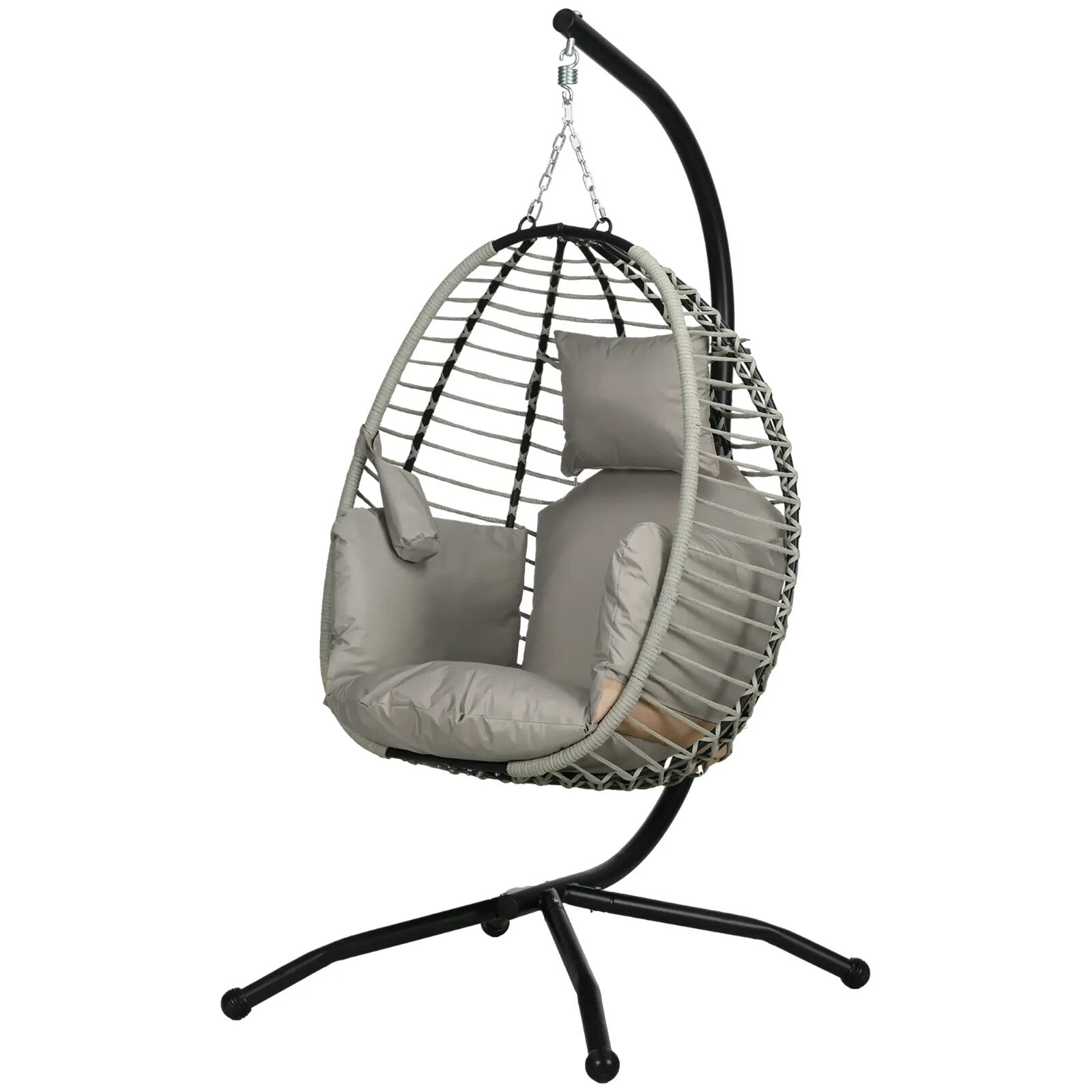 Garden Egg Chair Hanging Swing Chair Thick Cushion Grey Metal Frame Patio Seat - Home and Garden Furniture Shop - rustic - furniture