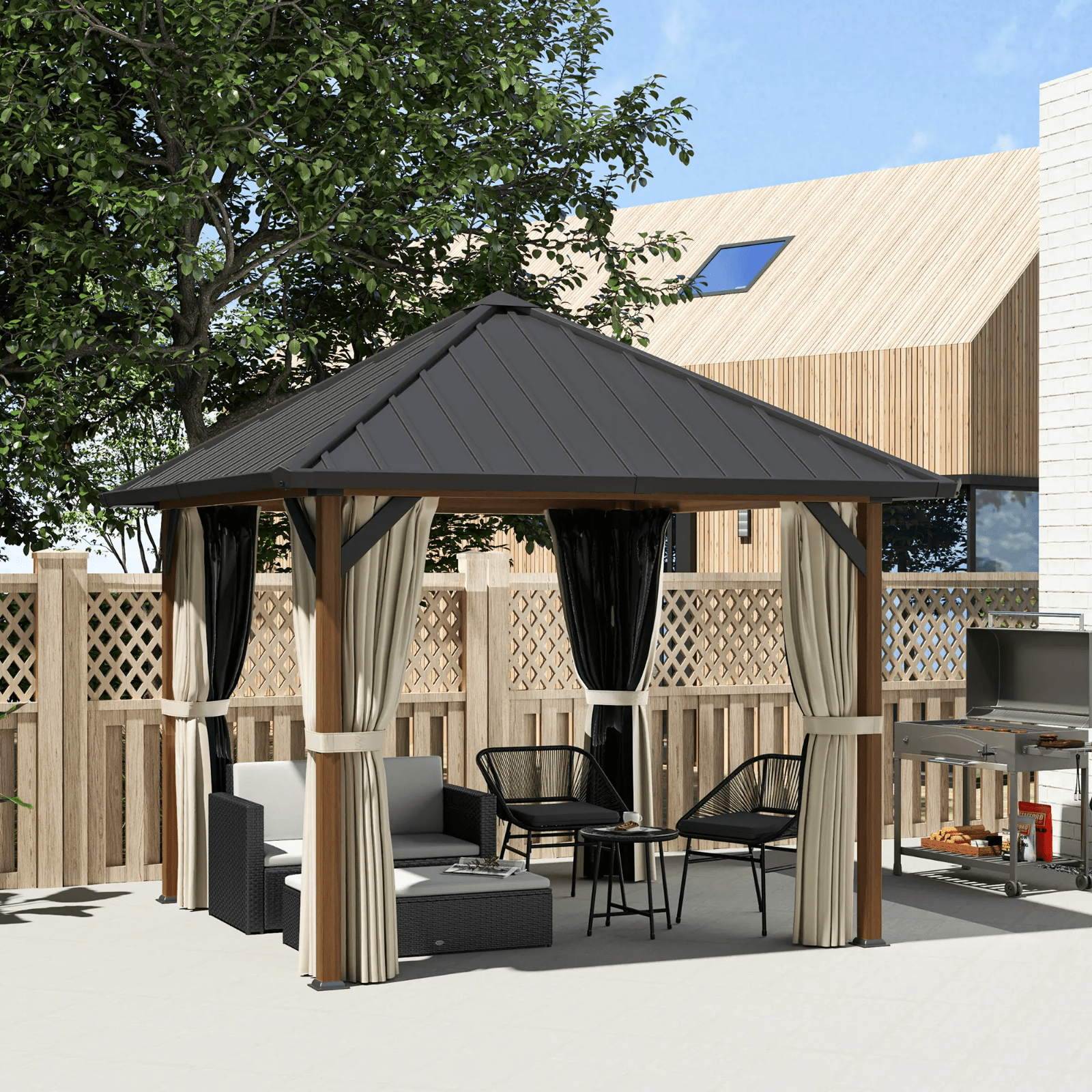 Garden Hardtop Gazebo with Sides Metal Roof Party Tent Netting Curtains 3 x 3m - Home and Garden Furniture Shop - #rustic - furniture#