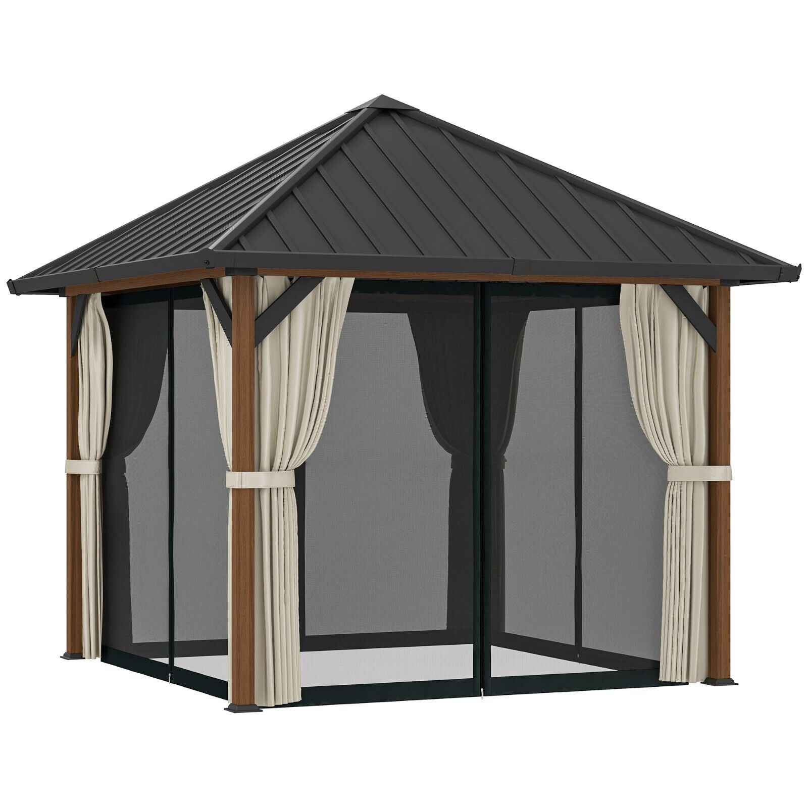 Garden Hardtop Gazebo with Sides Metal Roof Party Tent Netting Curtains 3 x 3m - Home and Garden Furniture Shop - #rustic - furniture#