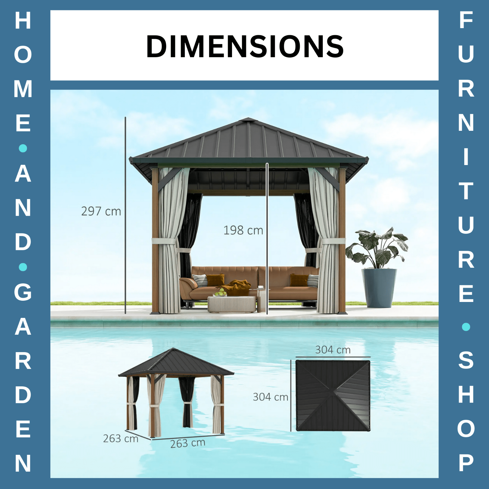 Garden Hardtop Gazebo with Sides Metal Roof Party Tent Netting Curtains 3 x 3m - Home and Garden Furniture Shop - #rustic - furniture#
