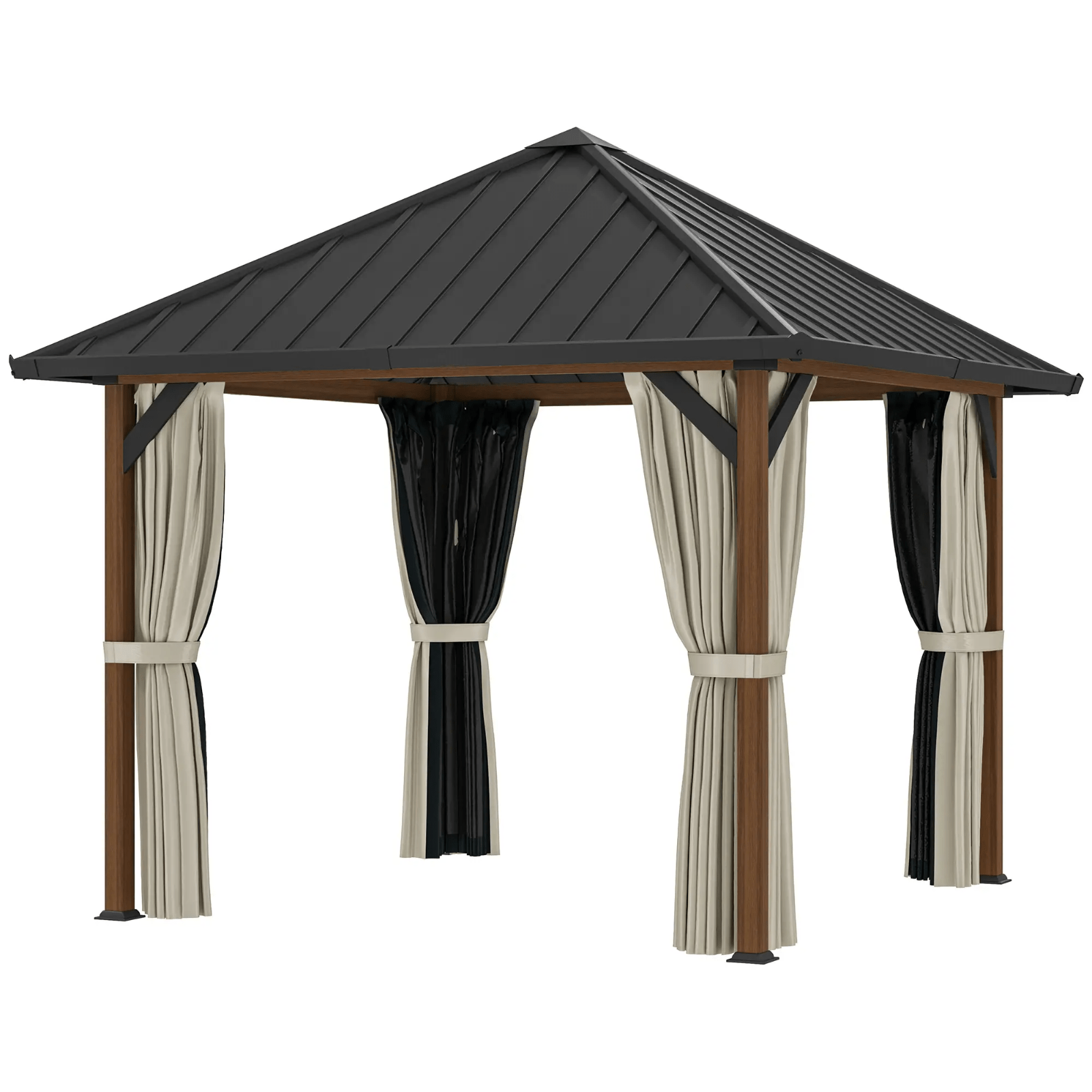 Garden Hardtop Gazebo with Sides Metal Roof Party Tent Netting Curtains 3 x 3m - Home and Garden Furniture Shop - #rustic - furniture#