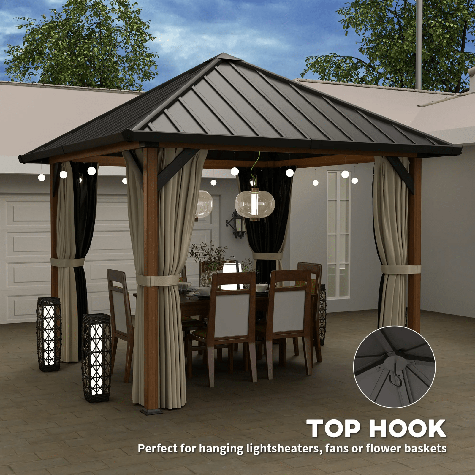 Garden Hardtop Gazebo with Sides Metal Roof Party Tent Netting Curtains 3 x 3m - Home and Garden Furniture Shop - #rustic - furniture#