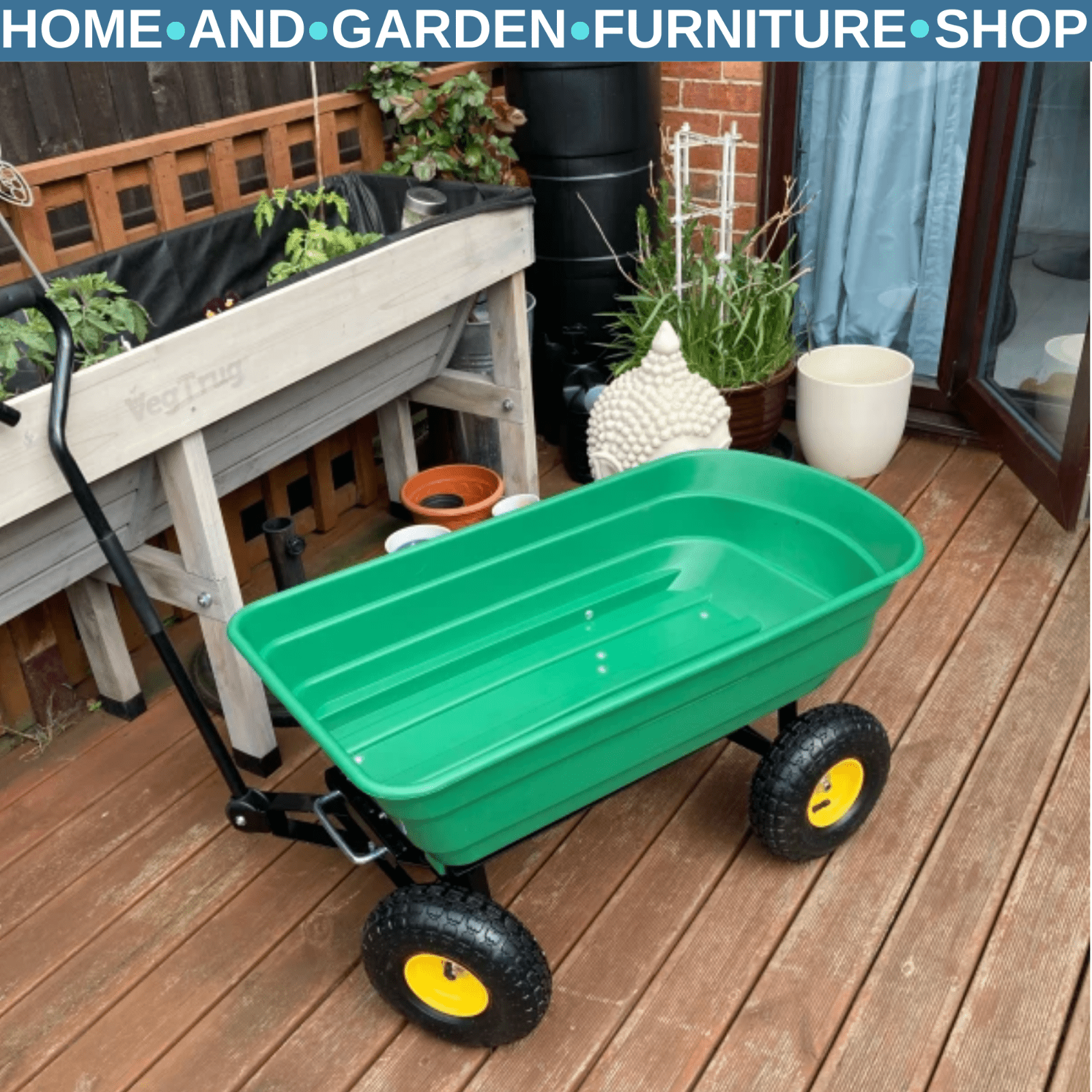 Garden Heavy Duty 4 Wheel Trolley Cart Dump Truck Utility Wheelbarrow Tipper - Home and Garden Furniture Shop - rustic - furniture