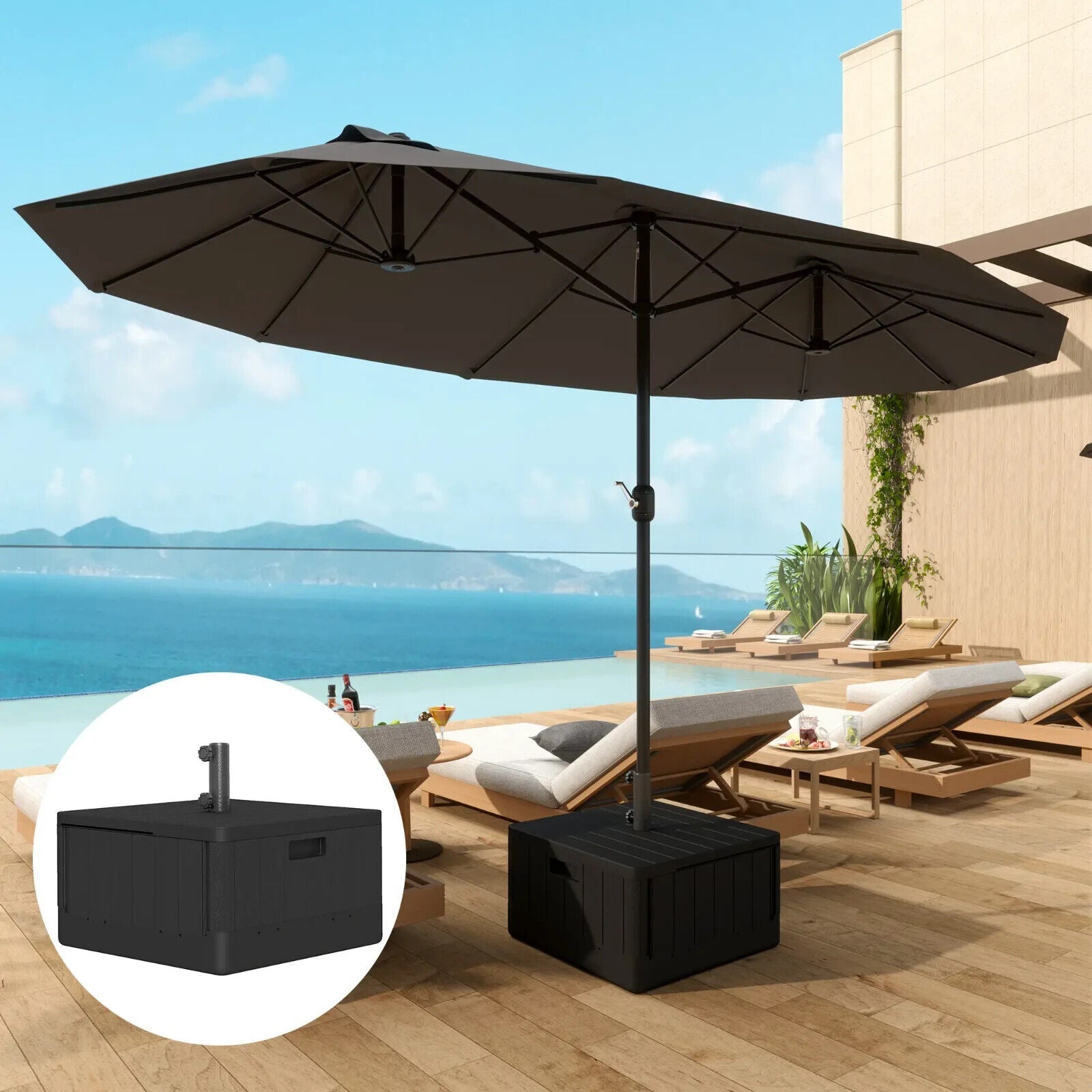 Garden Parasol Base 80kg Heavy Duty Umbrella Stand with Wheels & Handles Outdoor - Home and Garden Furniture Shop - #rustic - furniture#
