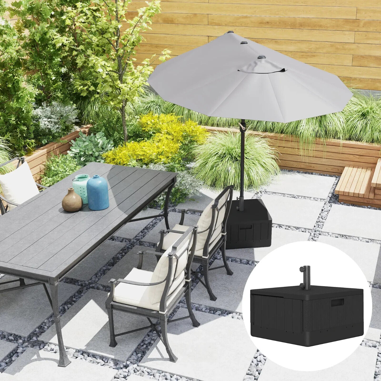 Garden Parasol Base 80kg Heavy Duty Umbrella Stand with Wheels & Handles Outdoor - Home and Garden Furniture Shop - #rustic - furniture#