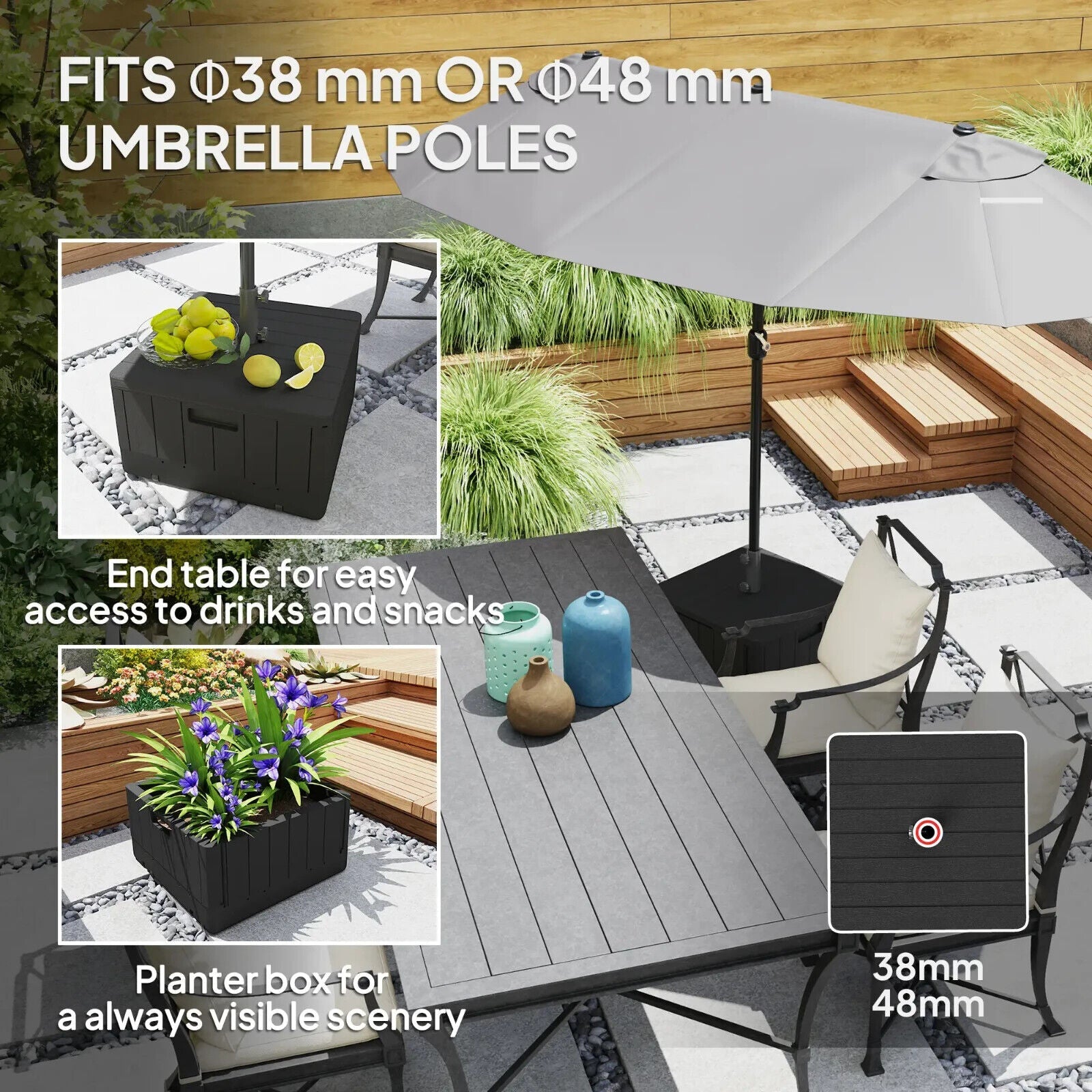 Garden Parasol Base 80kg Heavy Duty Umbrella Stand with Wheels & Handles Outdoor - Home and Garden Furniture Shop - #rustic - furniture#