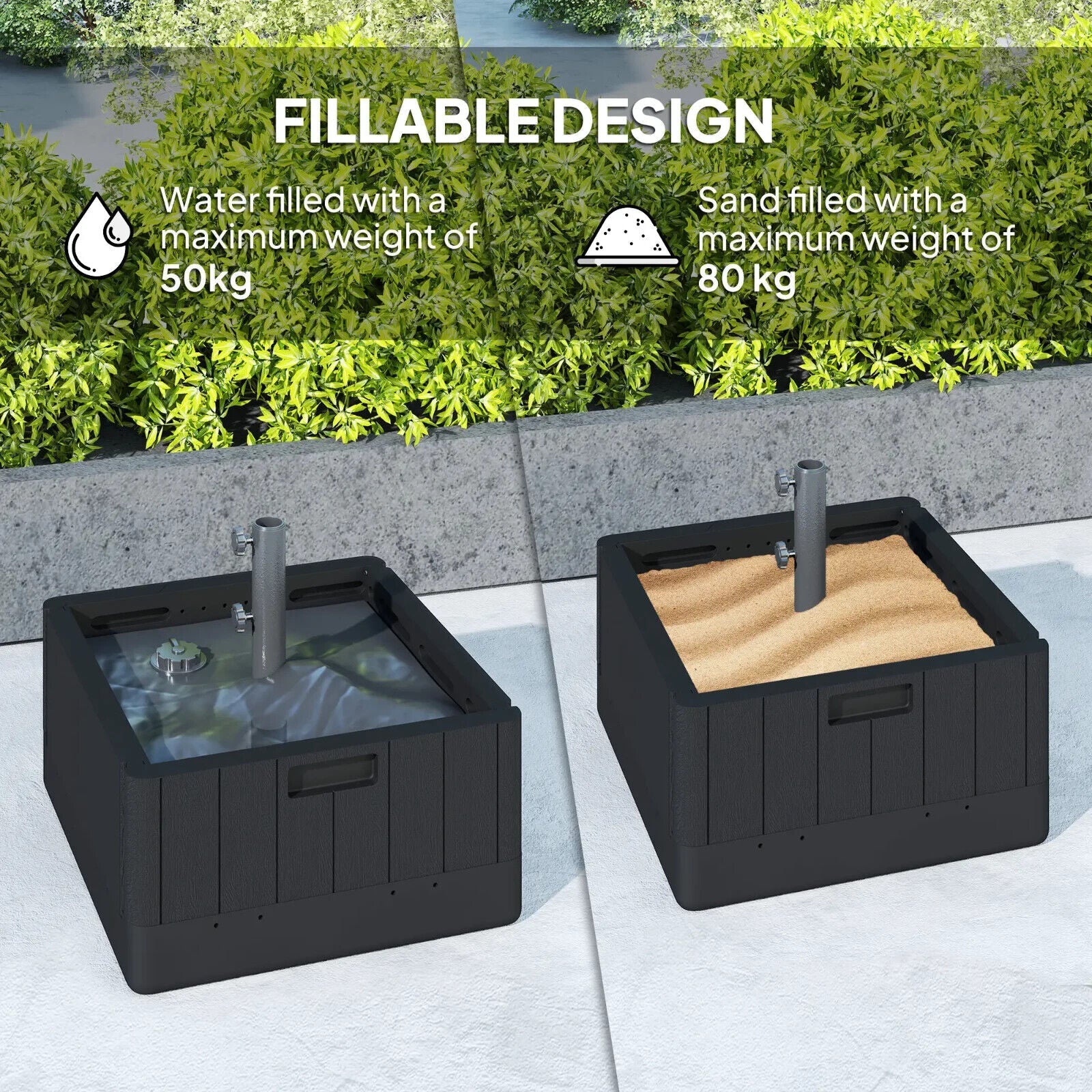 Garden Parasol Base 80kg Heavy Duty Umbrella Stand with Wheels & Handles Outdoor - Home and Garden Furniture Shop - #rustic - furniture#