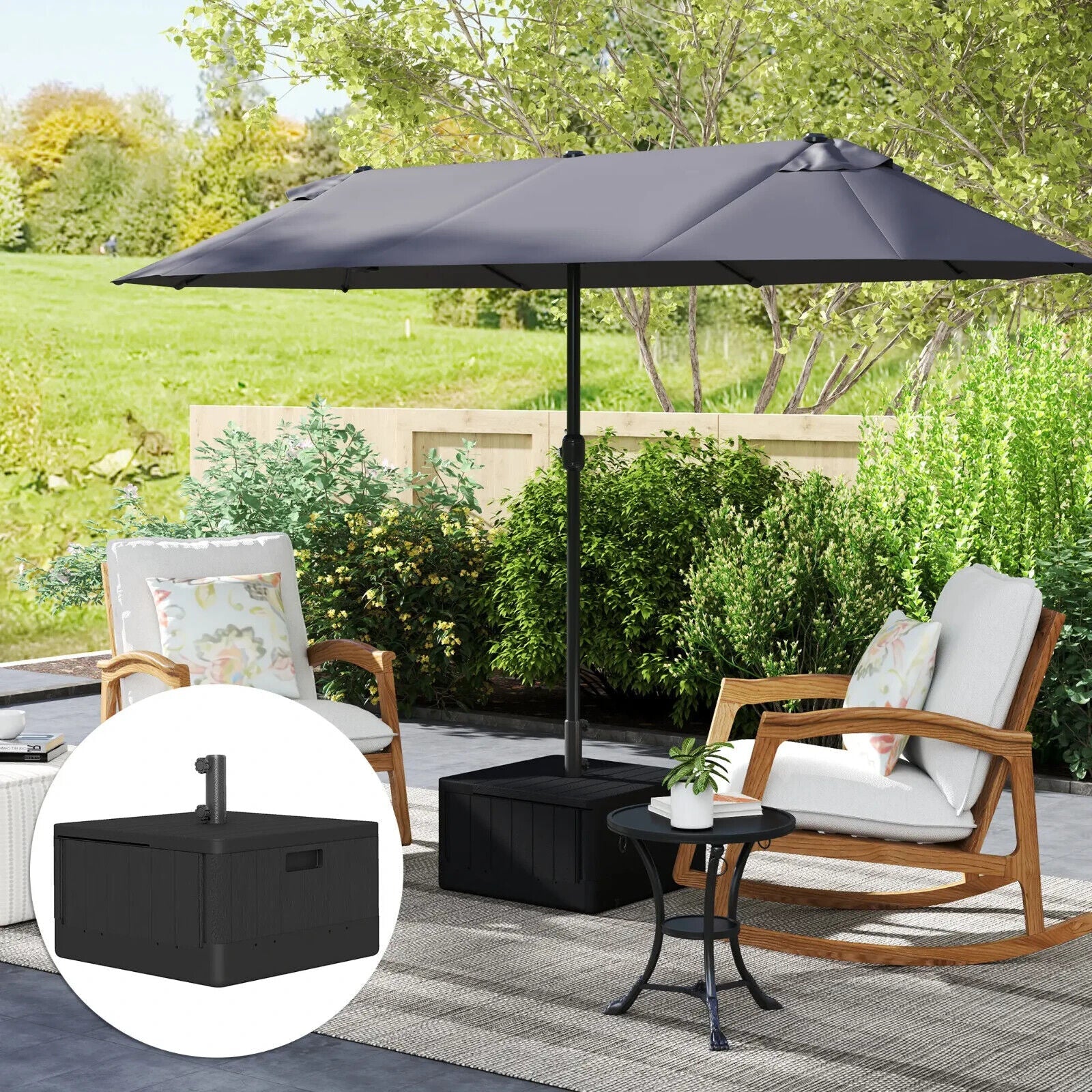 Garden Parasol Base 80kg Heavy Duty Umbrella Stand with Wheels & Handles Outdoor - Home and Garden Furniture Shop - #rustic - furniture#