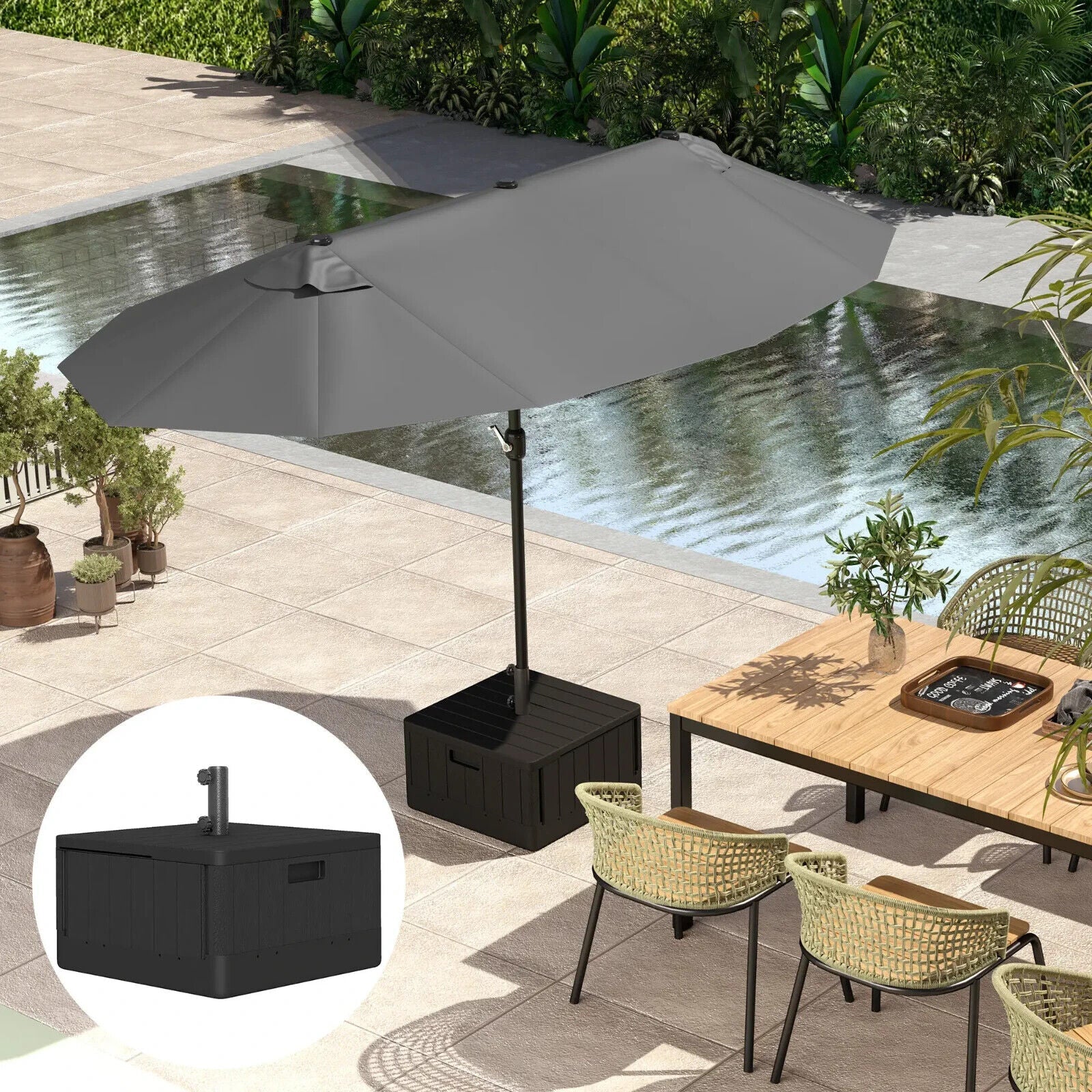 Garden Parasol Base 80kg Heavy Duty Umbrella Stand with Wheels & Handles Outdoor - Home and Garden Furniture Shop - #rustic - furniture#