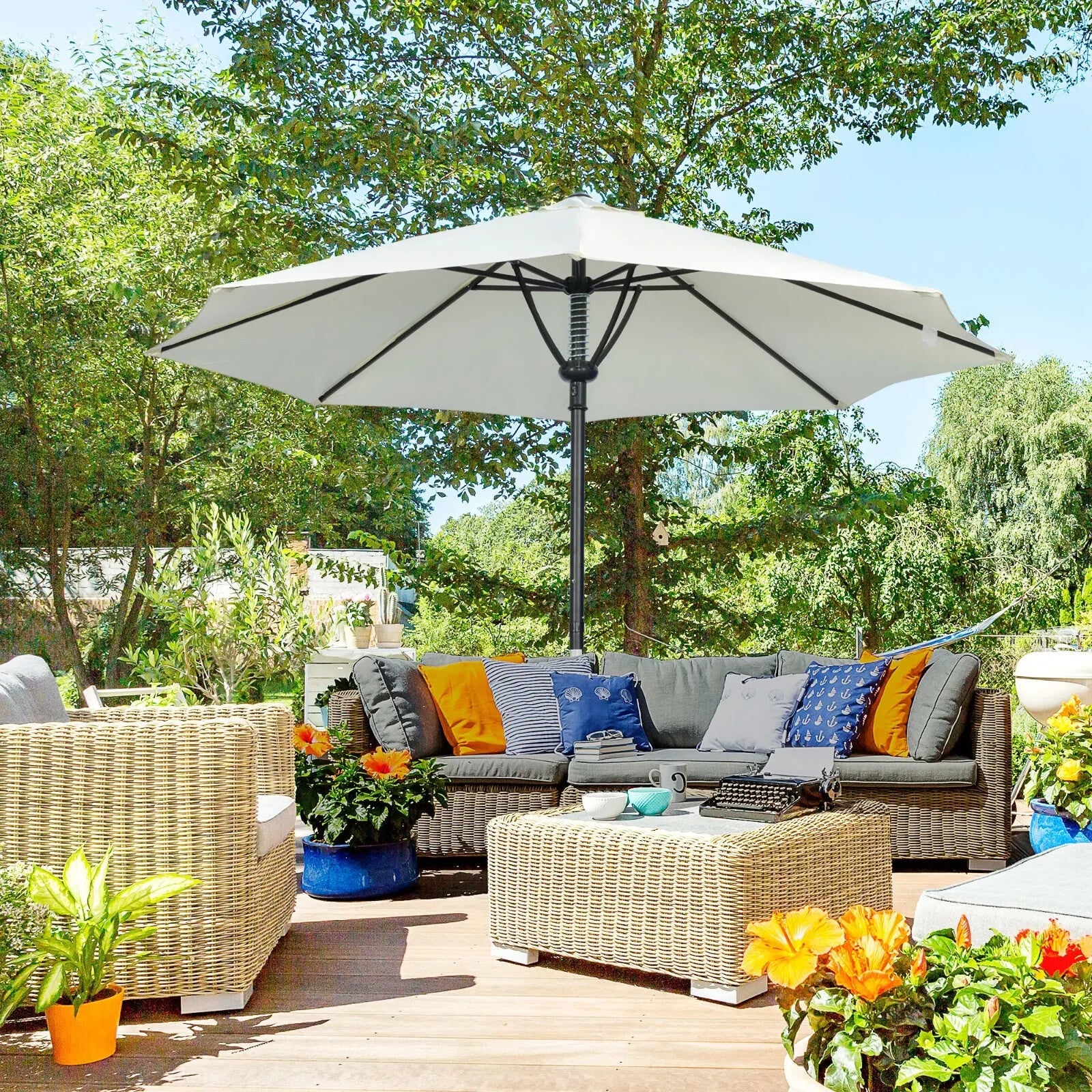 Garden Parasol Umbrella Outdoor Market Table Sun Shade Canopy with 8 Ribs - Home and Garden Furniture Shop - rustic - furniture
