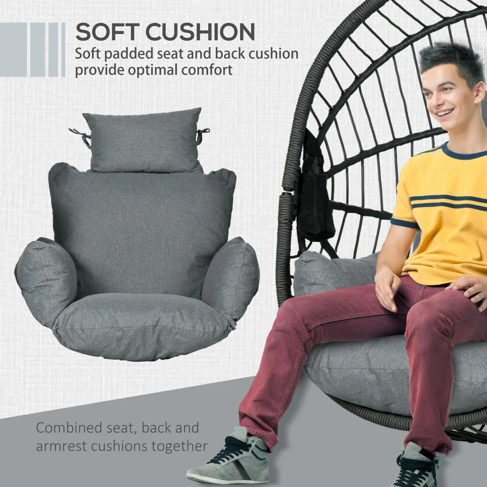 Garden Patio Egg Chair Hanging Swing Chair Grey Thick Cushion Steel Frame Seat - Home and Garden Furniture Shop - #rustic - furniture#