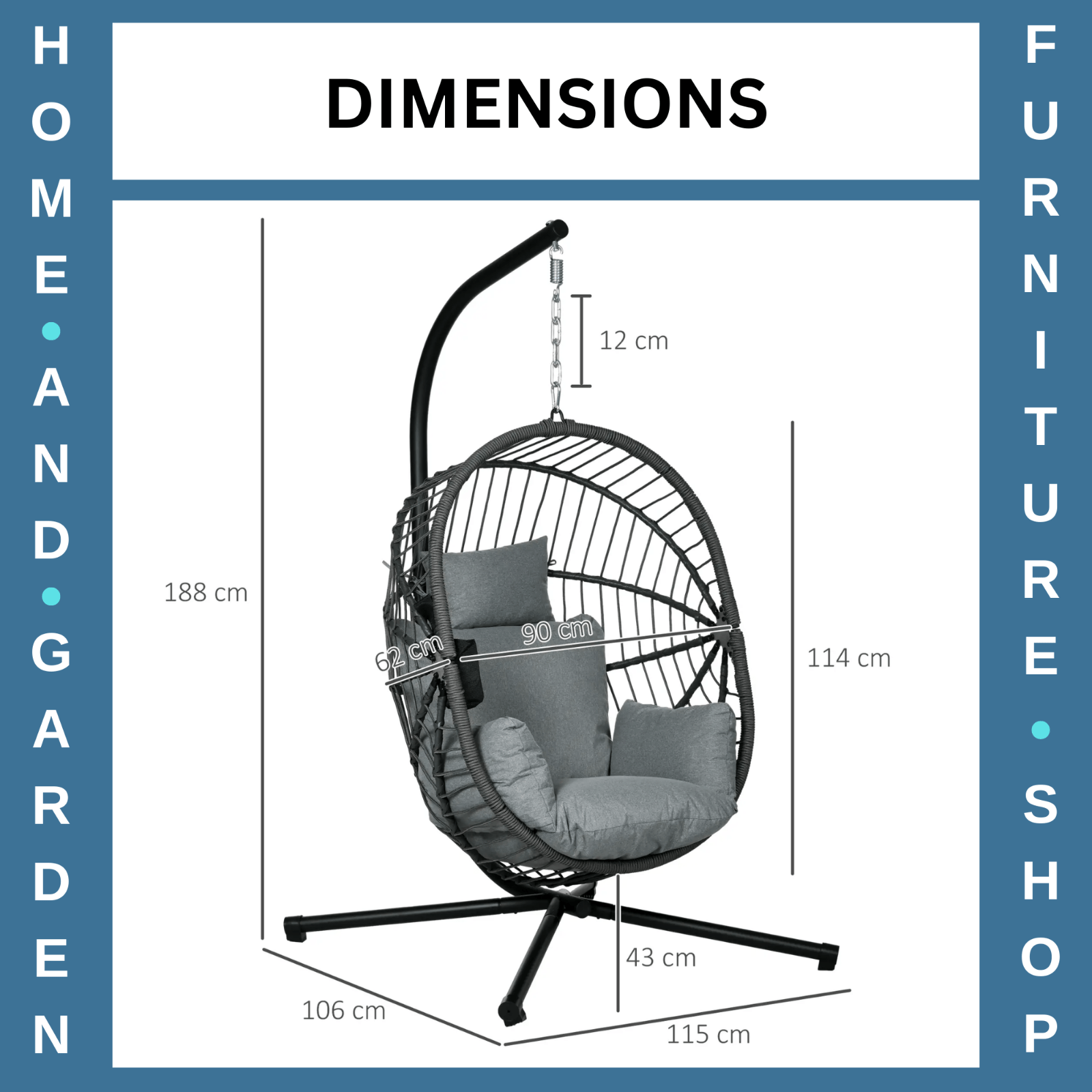 Garden Patio Egg Chair Hanging Swing Chair Grey Thick Cushion Steel Frame Seat - Home and Garden Furniture Shop - rustic - furniture