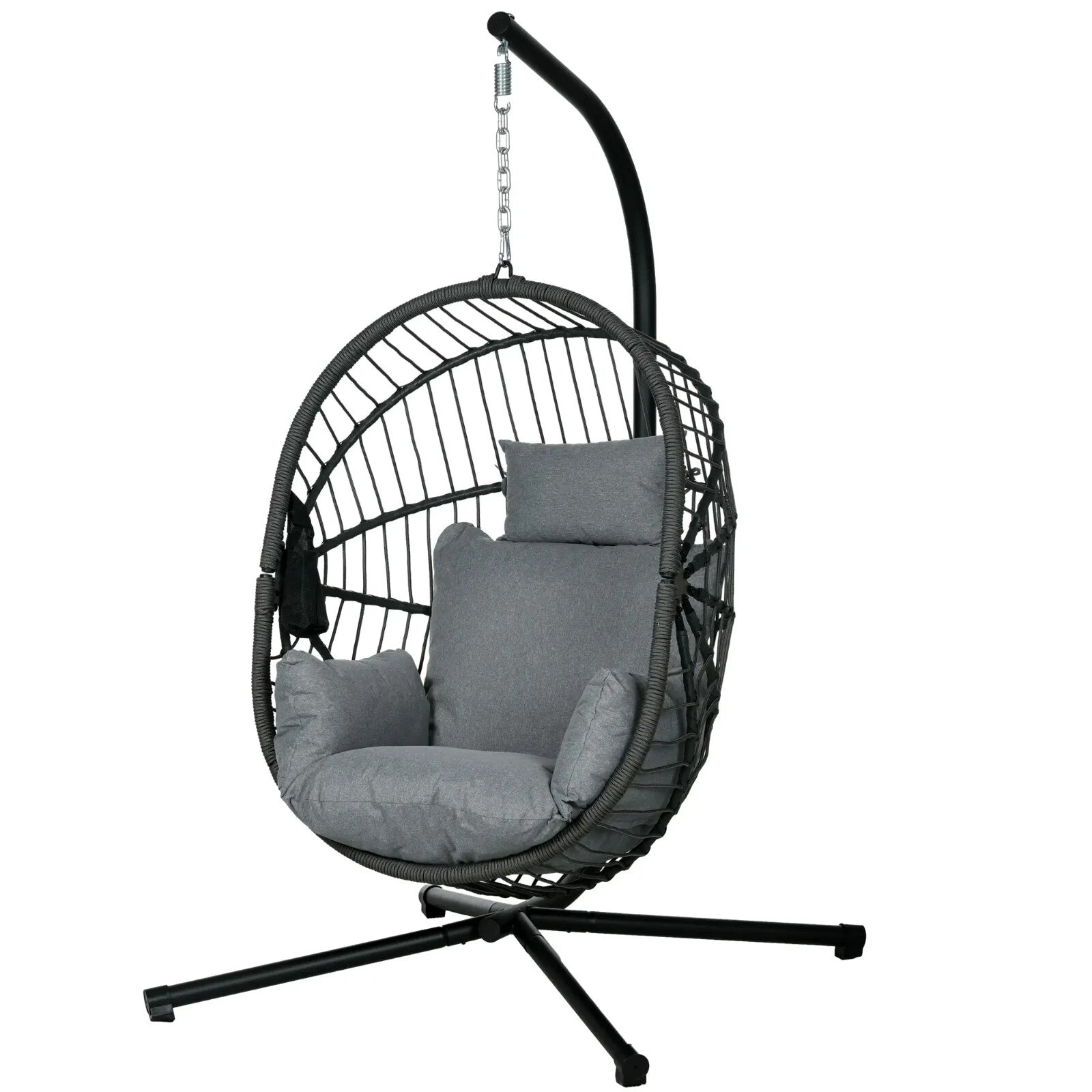 Garden Patio Egg Chair Hanging Swing Chair Grey Thick Cushion Steel Frame Seat - Home and Garden Furniture Shop - rustic - furniture