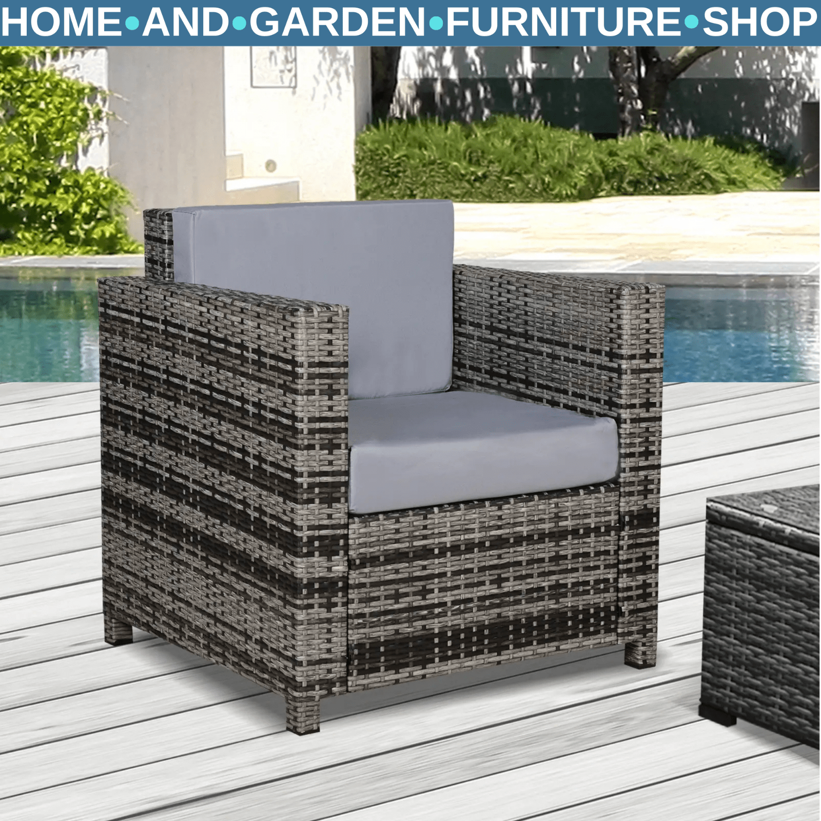 Garden Patio Rattan Wicker Furniture Single Cube Chair Sofa Outdoor Grey - Home and Garden Furniture Shop - rustic - furniture