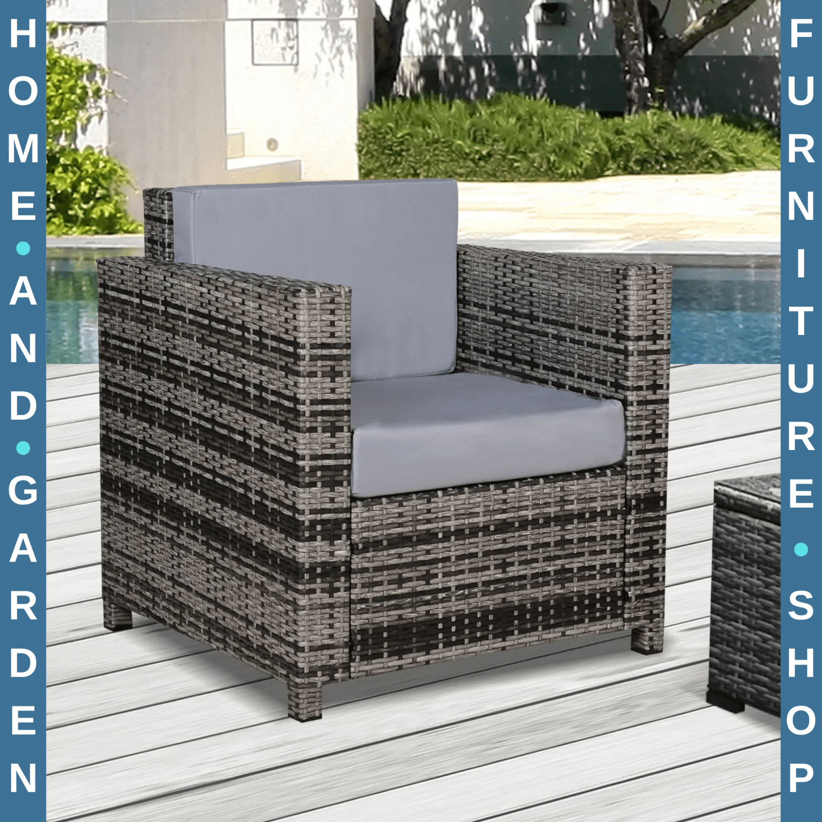 Garden Patio Rattan Wicker Furniture Single Cube Chair Sofa Outdoor Grey - Home and Garden Furniture Shop - rustic - furniture