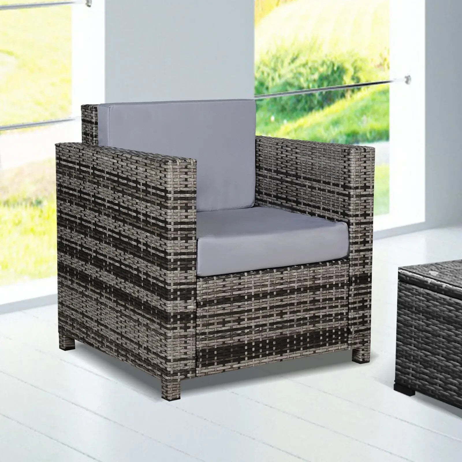 Garden Patio Rattan Wicker Furniture Single Cube Chair Sofa Outdoor Grey - Home and Garden Furniture Shop - rustic - furniture