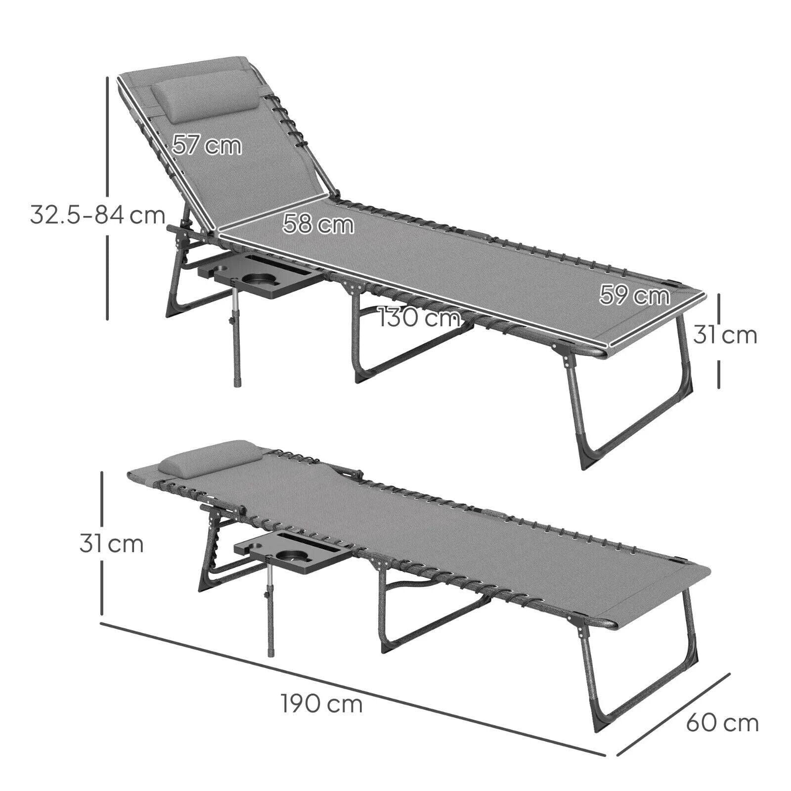 Garden Patio Wooden Sun Lounger with Table Reclining Backrest and Rolling Wheels - Home and Garden Furniture Shop - #rustic - furniture#