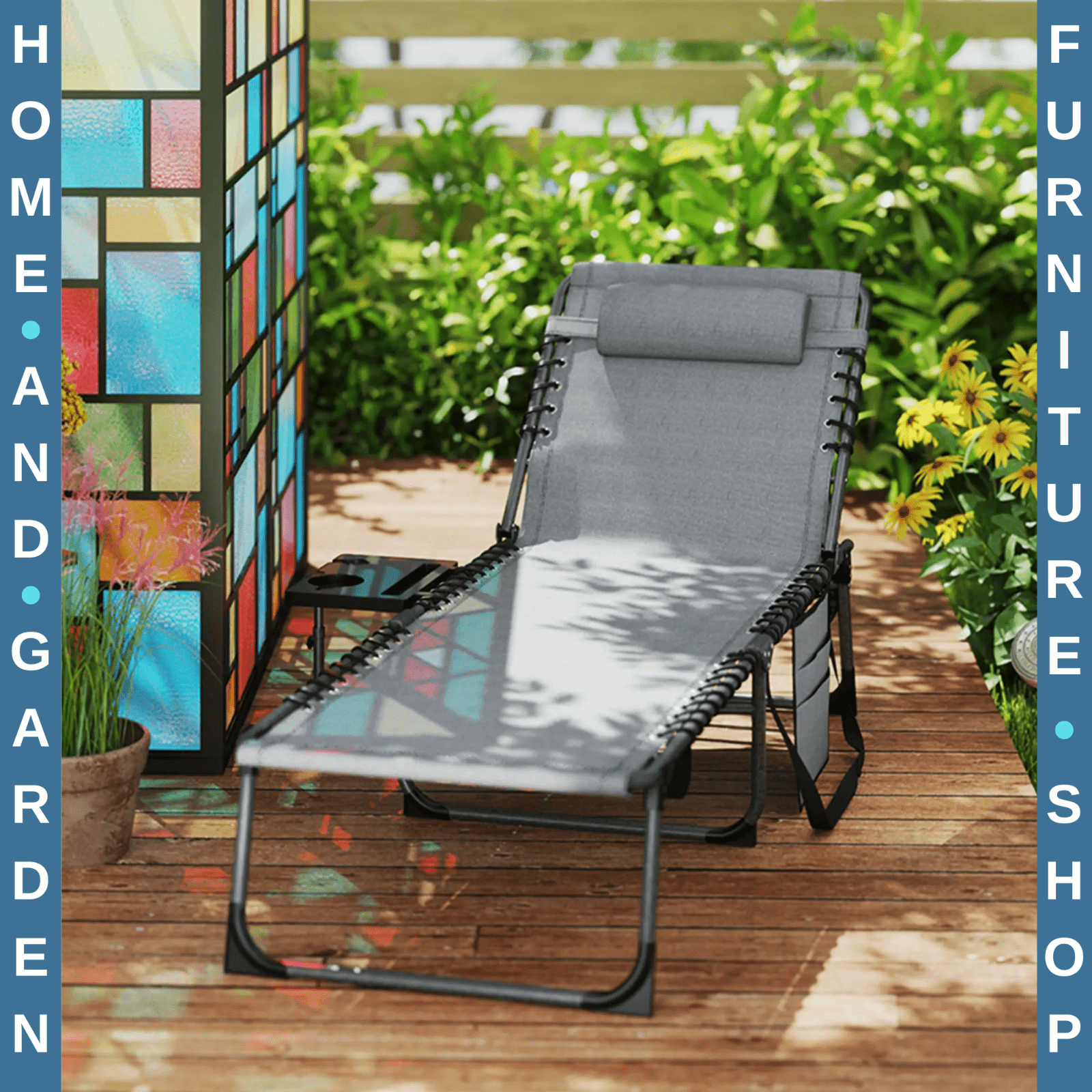 Garden Patio Wooden Sun Lounger with Table Reclining Backrest and Rolling Wheels - Home and Garden Furniture Shop - #rustic - furniture#