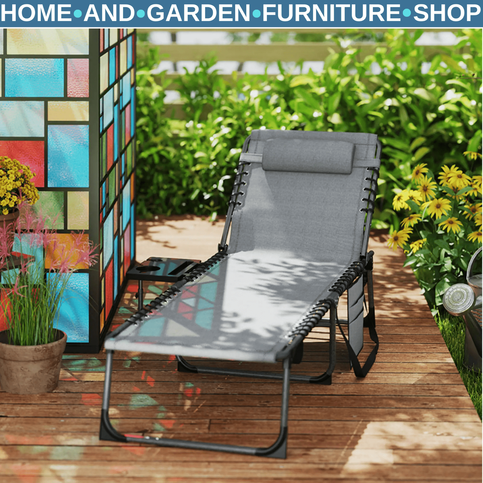 Garden Patio Wooden Sun Lounger with Table Reclining Backrest and Rolling Wheels - Home and Garden Furniture Shop - #rustic - furniture#