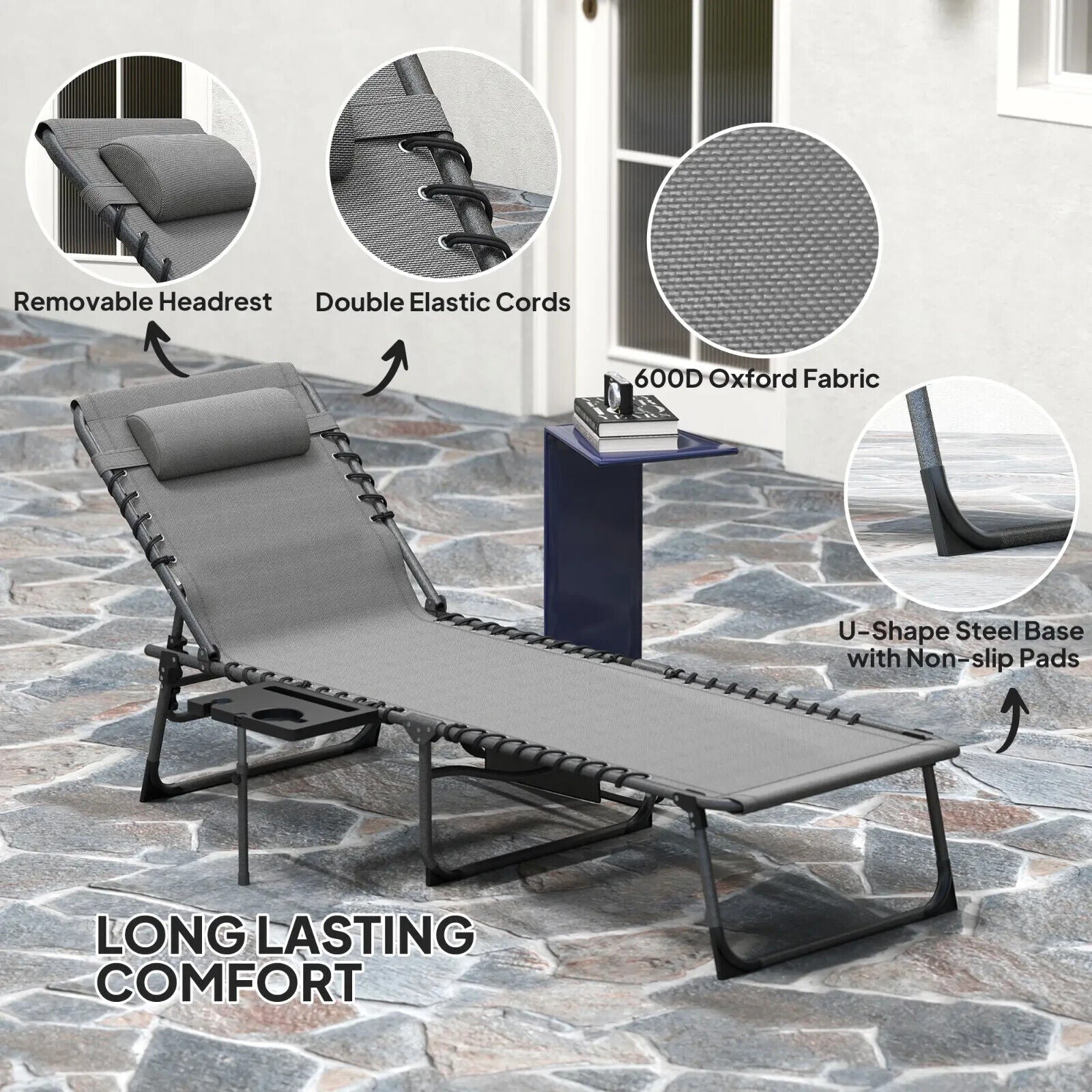 Garden Patio Wooden Sun Lounger with Table Reclining Backrest and Rolling Wheels - Home and Garden Furniture Shop - #rustic - furniture#