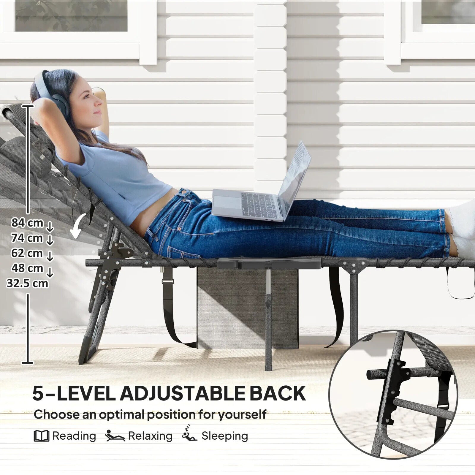 Garden Patio Wooden Sun Lounger with Table Reclining Backrest and Rolling Wheels - Home and Garden Furniture Shop - #rustic - furniture#