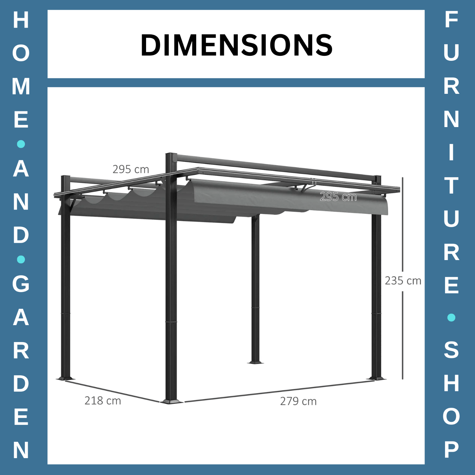 Garden Pergola with Retractable Roof Large Metal Frame Outdoor Sun Shelter Grey - Home and Garden Furniture Shop - rustic - furniture
