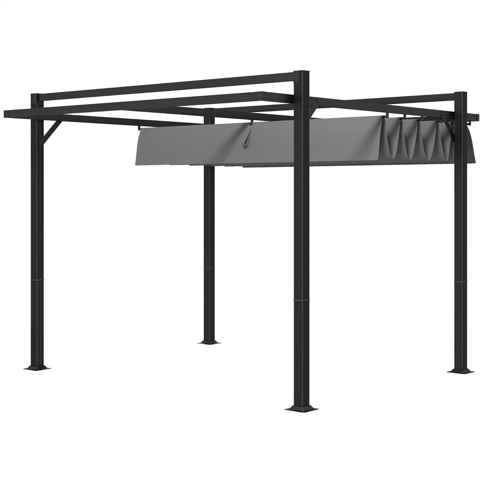 Garden Pergola with Retractable Roof Large Metal Frame Outdoor Sun Shelter Grey - Home and Garden Furniture Shop - rustic - furniture