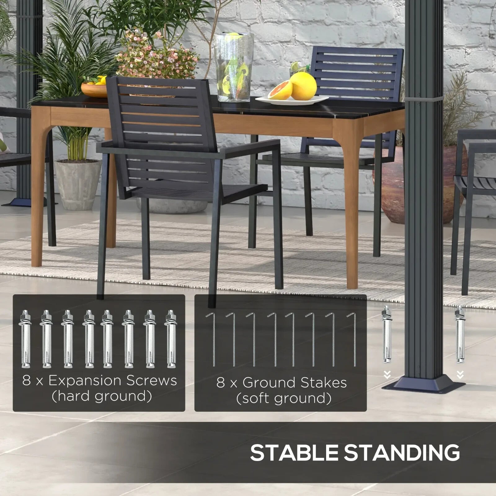 Garden Pergola with Retractable Roof Large Metal Frame Outdoor Sun Shelter Grey - Home and Garden Furniture Shop - rustic - furniture