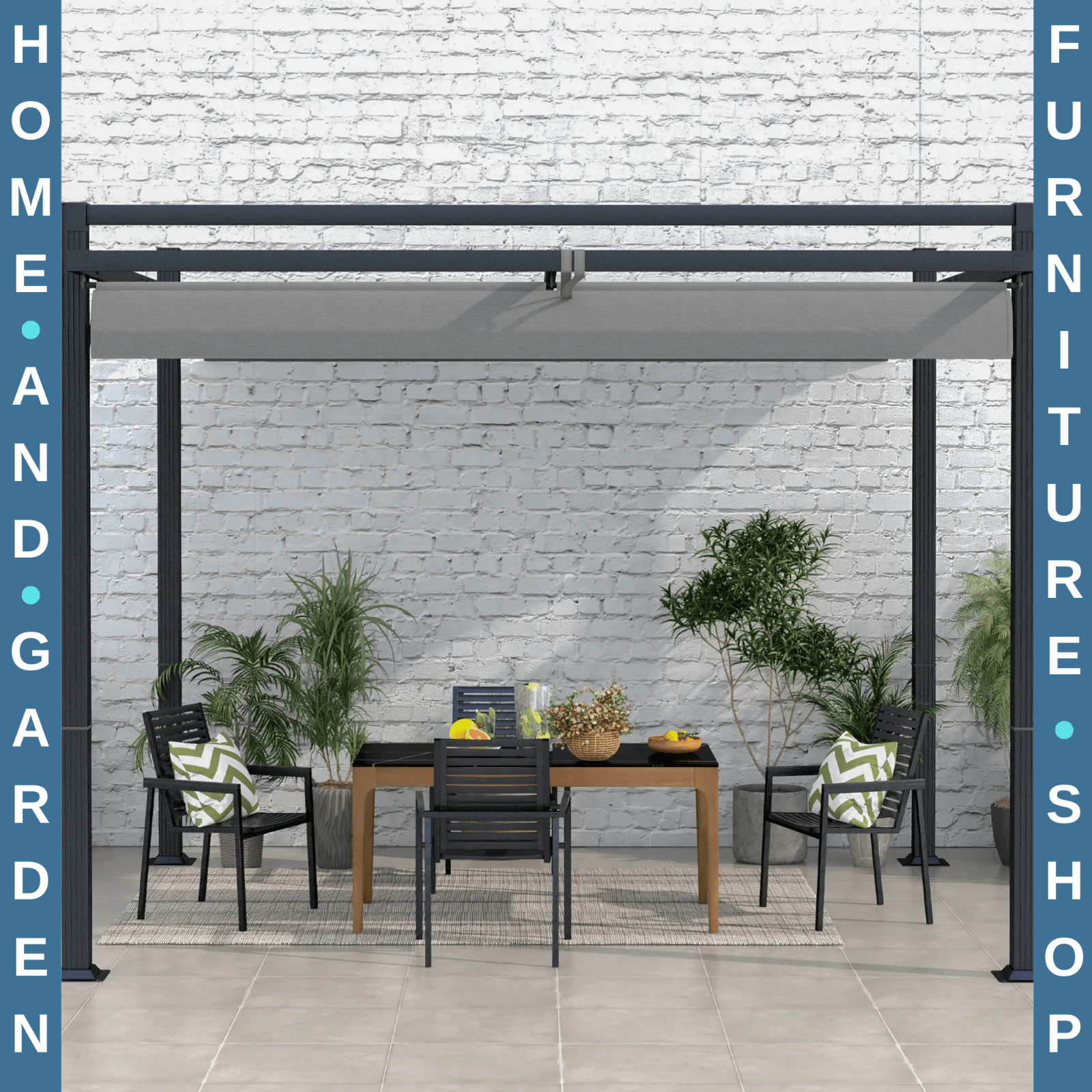 Garden Pergola with Retractable Roof Large Metal Frame Outdoor Sun Shelter Grey - Home and Garden Furniture Shop - rustic - furniture