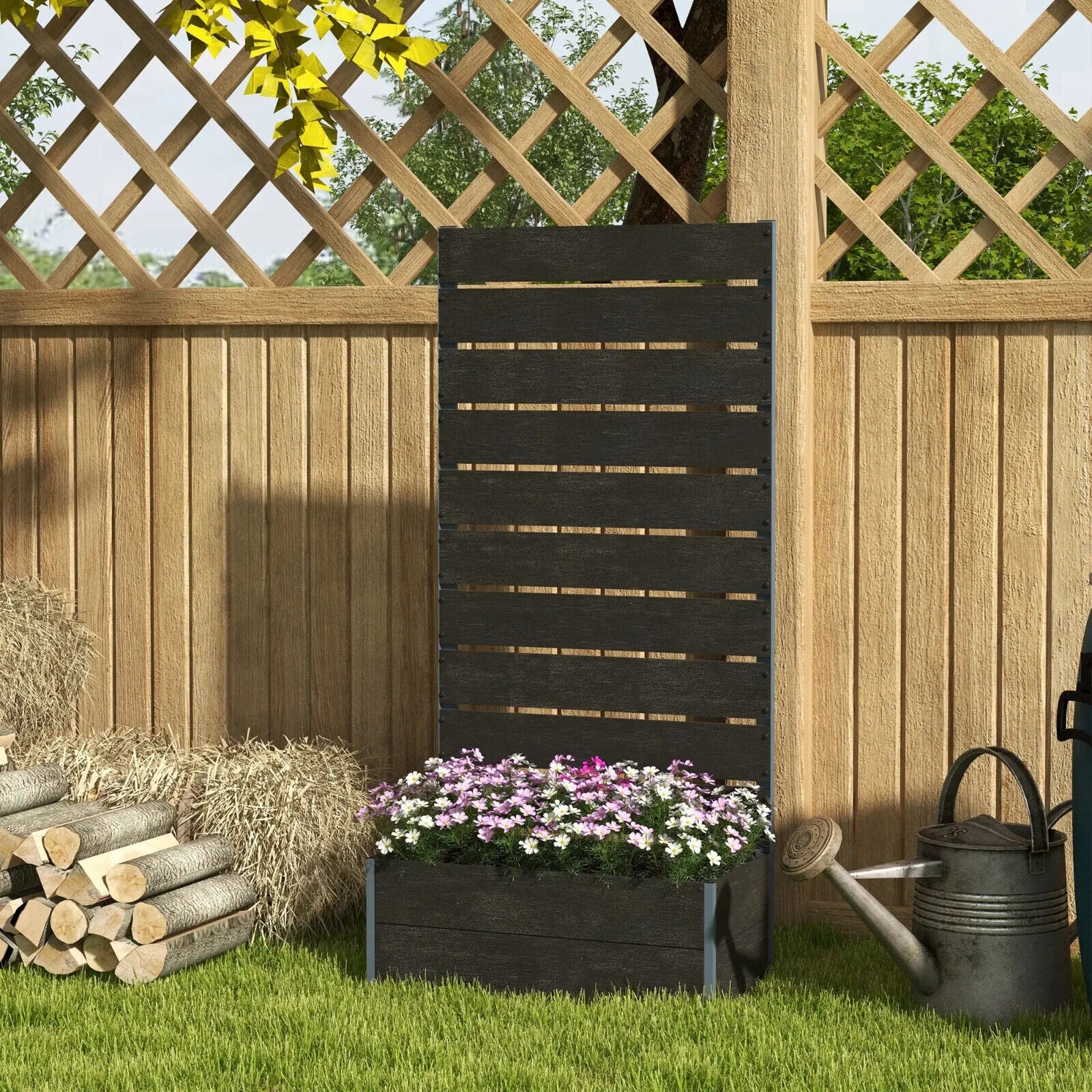 Garden Planter Box w/ Back Trellis Raised Bed for Climbing Plants 34 x 69.5cm - Home and Garden Furniture Shop - #rustic - furniture#