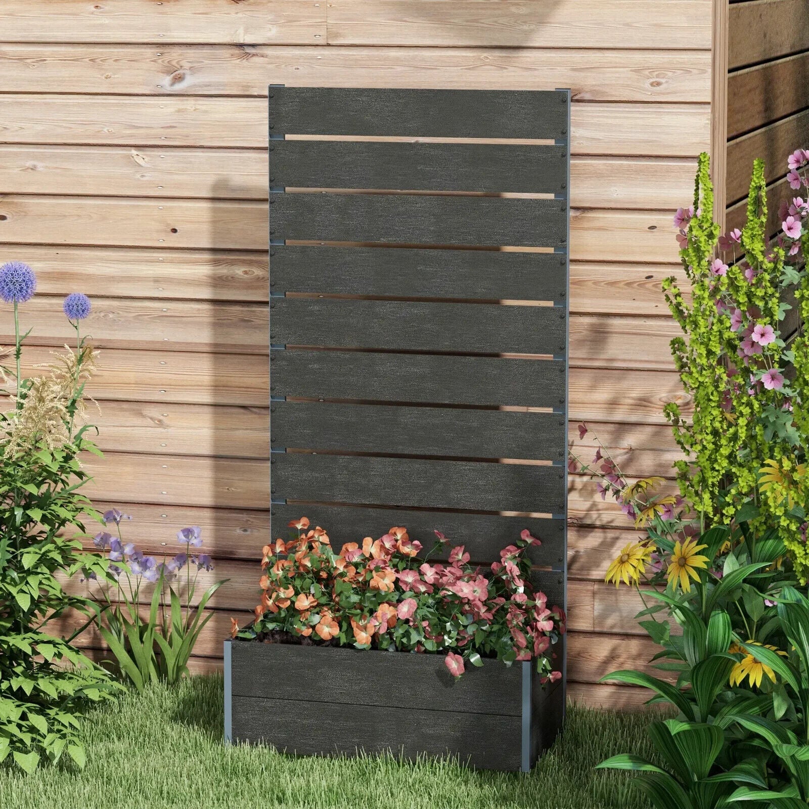 Garden Planter Box w/ Back Trellis Raised Bed for Climbing Plants 34 x 69.5cm - Home and Garden Furniture Shop - #rustic - furniture#