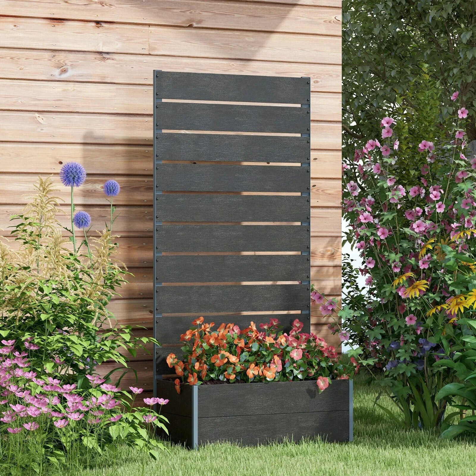 Garden Planter Box w/ Back Trellis Raised Bed for Climbing Plants 34 x 69.5cm - Home and Garden Furniture Shop - #rustic - furniture#