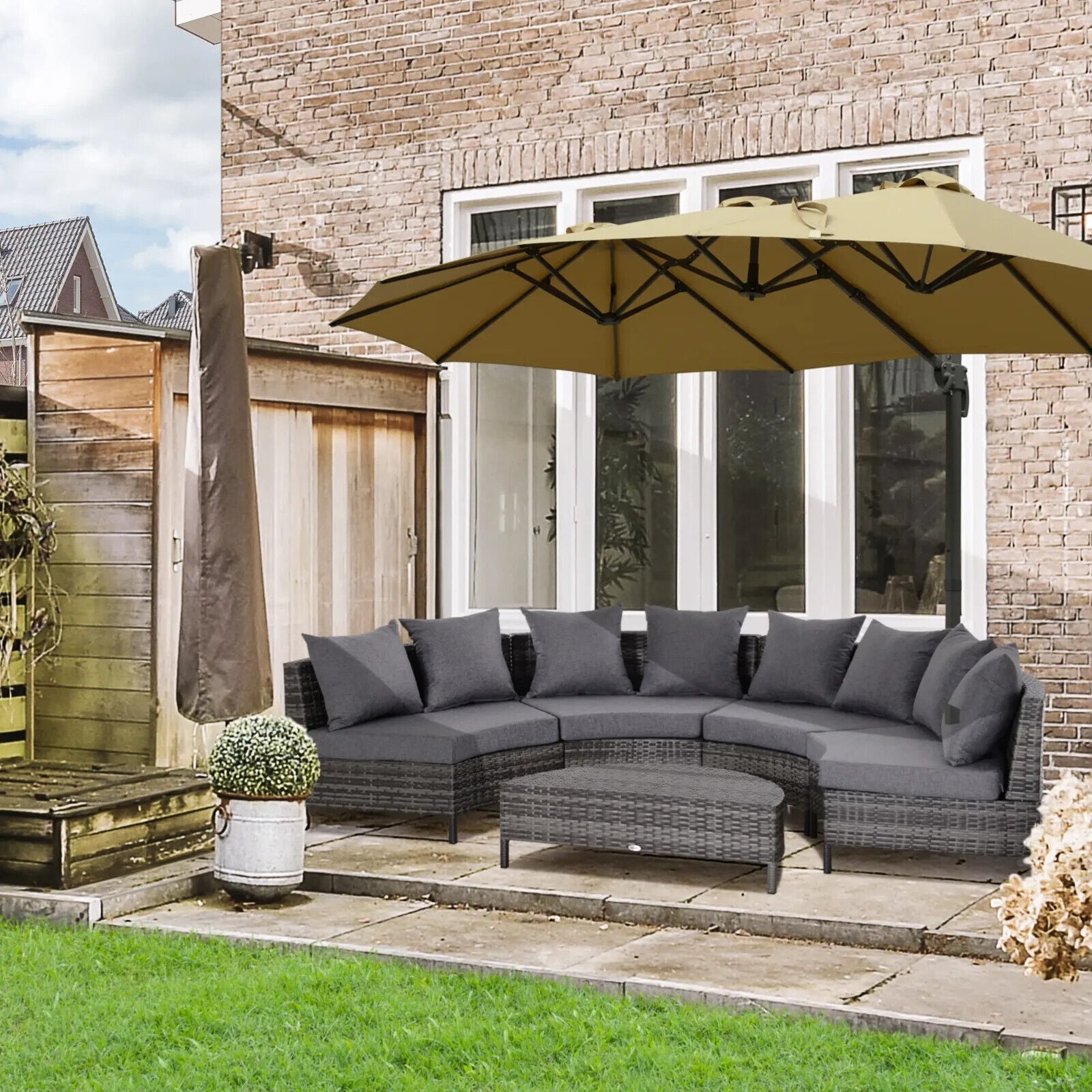 Garden Rattan Furniture 4 Seaters Half - round Patio Outdoor Sofa & Table - Grey - Home and Garden Furniture Shop - #rustic - furniture#