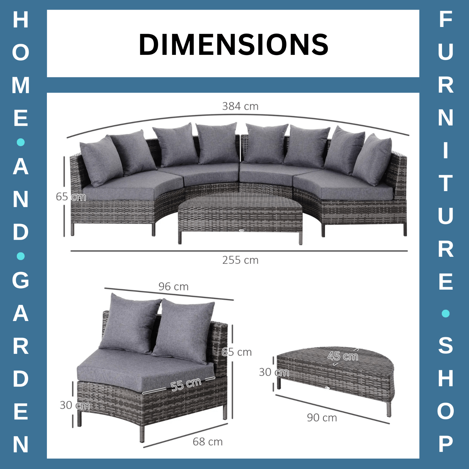 Garden Rattan Furniture 4 Seaters Half - round Patio Outdoor Sofa & Table - Grey - Home and Garden Furniture Shop - #rustic - furniture#