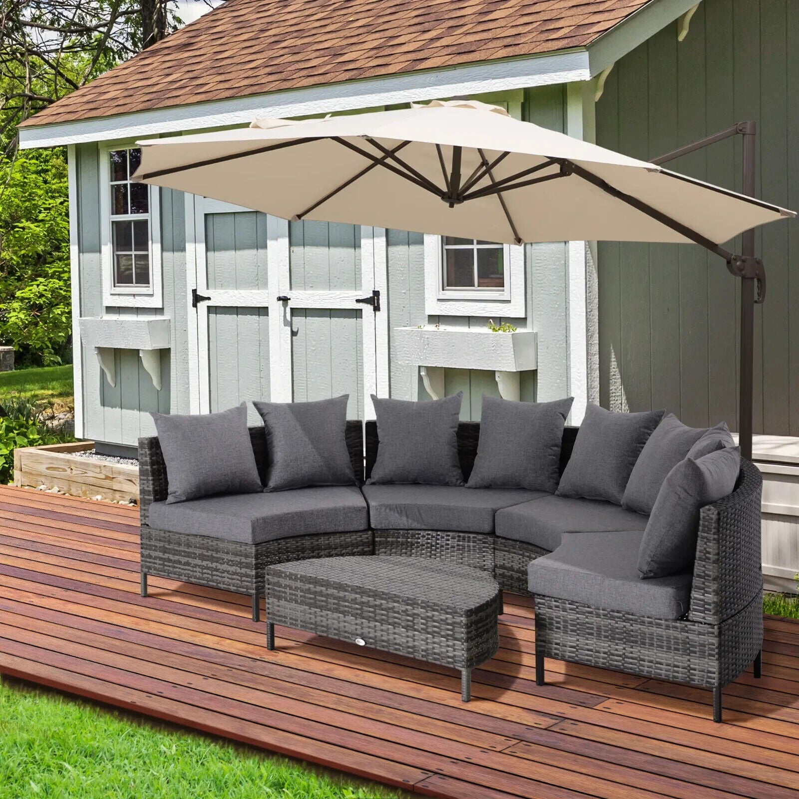 Garden Rattan Furniture 4 Seaters Half - round Patio Outdoor Sofa & Table - Grey - Home and Garden Furniture Shop - #rustic - furniture#