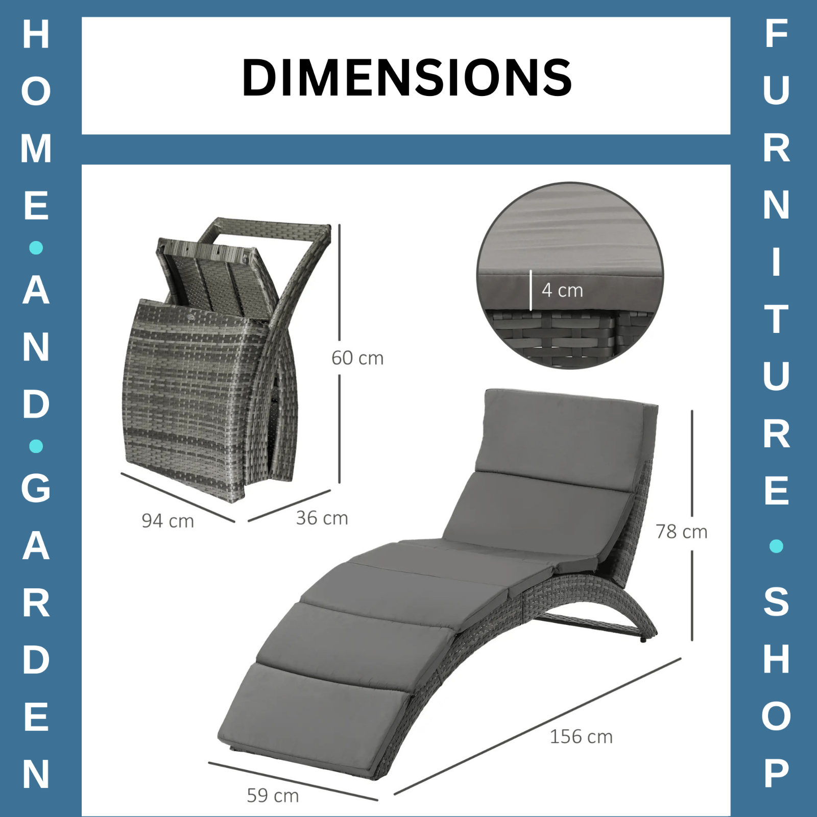 Garden Rattan Sun Lounger Foldable Patio Chaise Chair for Outdoor Grey - Home and Garden Furniture Shop - rustic - furniture