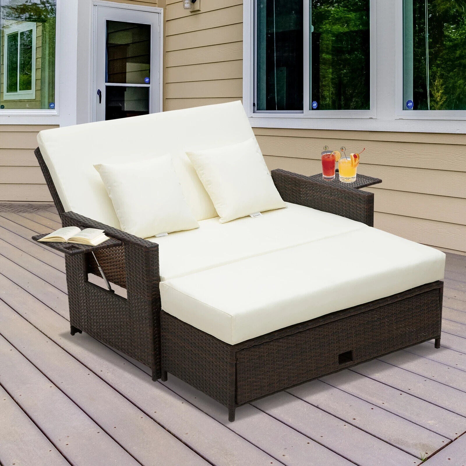 Garden Rattan Sun Lounger Set of 2 Seater Patio Daybed Sun Bed Outdoor Furniture - Home and Garden Furniture Shop - #rustic - furniture#