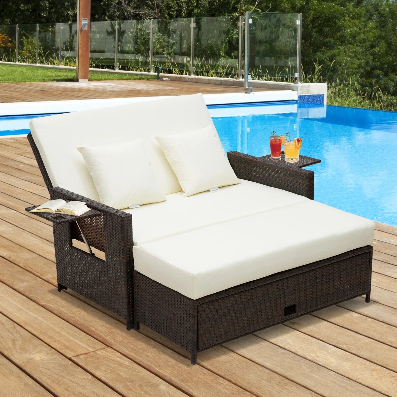 Garden Rattan Sun Lounger Set of 2 Seater Patio Daybed Sun Bed Outdoor Furniture - Home and Garden Furniture Shop - #rustic - furniture#