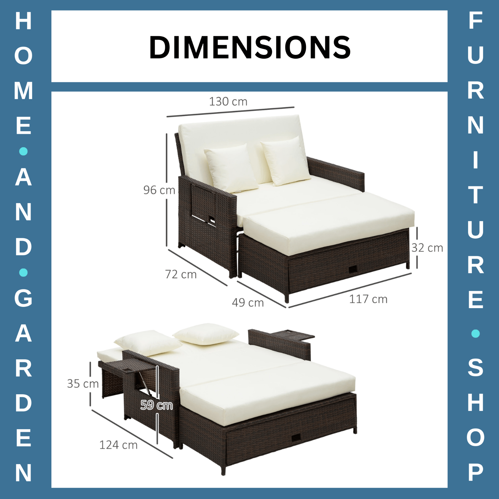 Garden Rattan Sun Lounger Set of 2 Seater Patio Daybed Sun Bed Outdoor Furniture - Home and Garden Furniture Shop - #rustic - furniture#