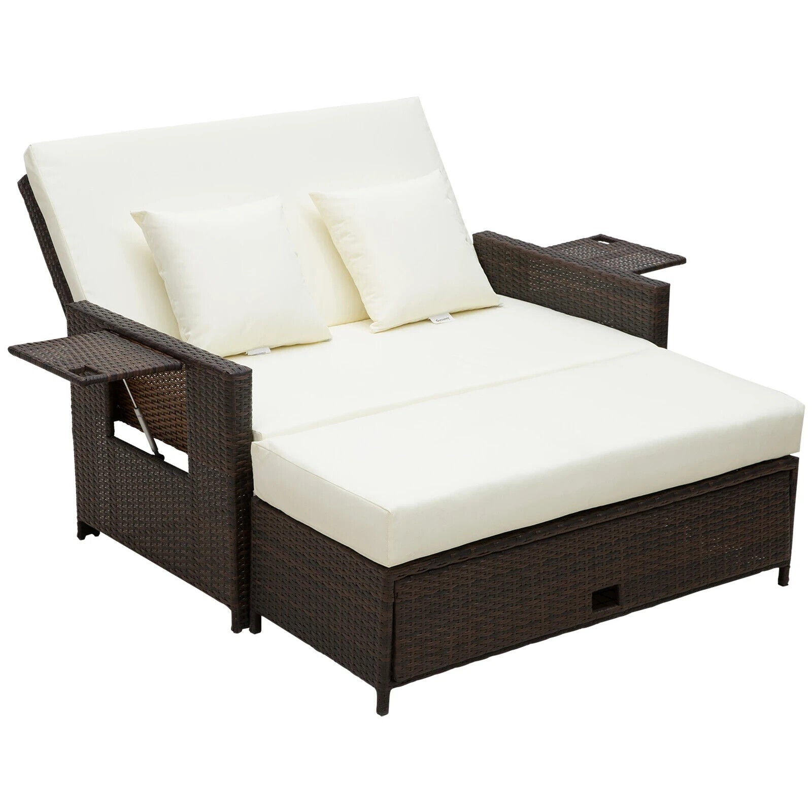 Garden Rattan Sun Lounger Set of 2 Seater Patio Daybed Sun Bed Outdoor Furniture - Home and Garden Furniture Shop - #rustic - furniture#