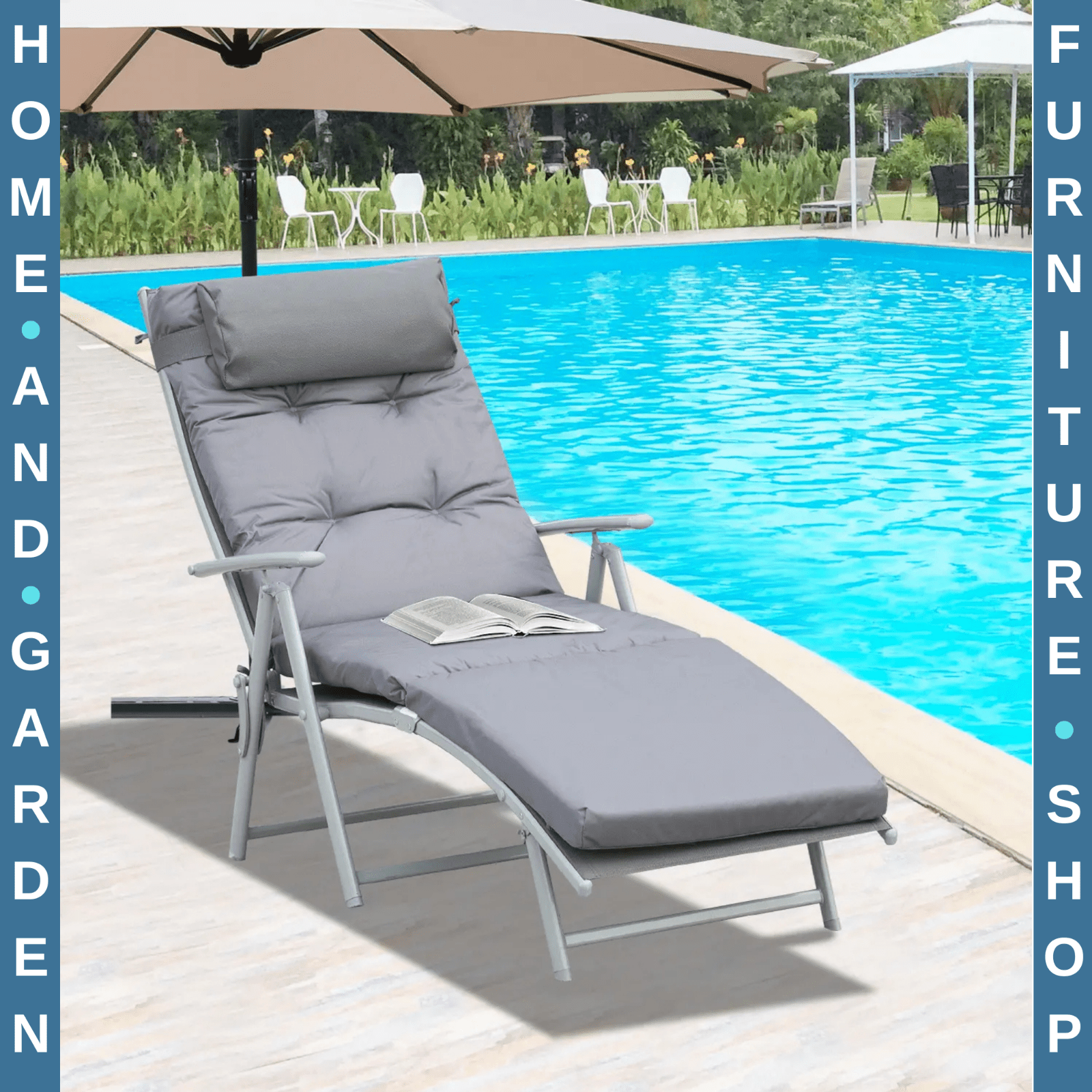 Garden Reclining Sun Lounger with Pillow Padded Seat Outdoor Chair Steel Frame - Home and Garden Furniture Shop - rustic - furniture