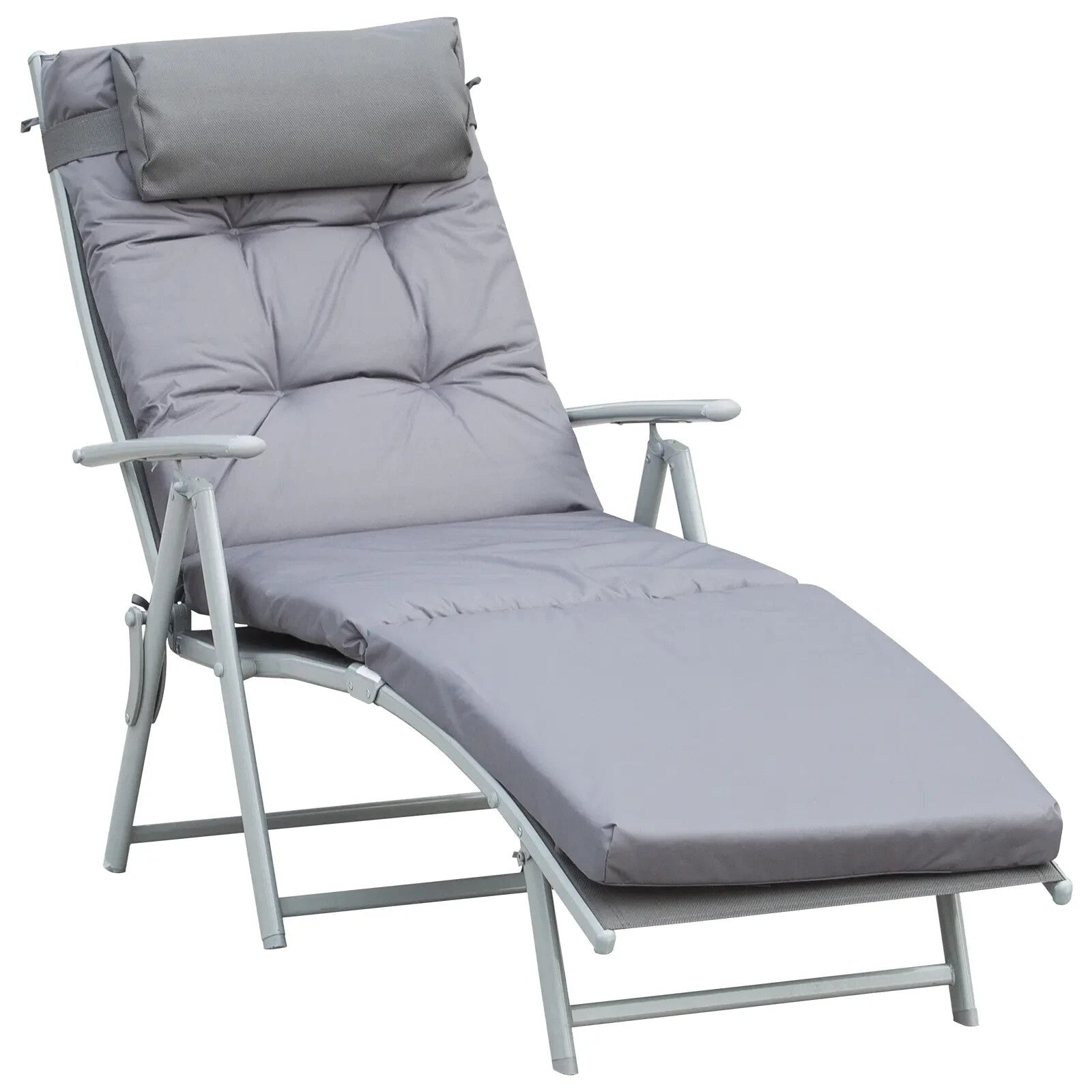 Garden Reclining Sun Lounger with Pillow Padded Seat Outdoor Chair Steel Frame - Home and Garden Furniture Shop - rustic - furniture
