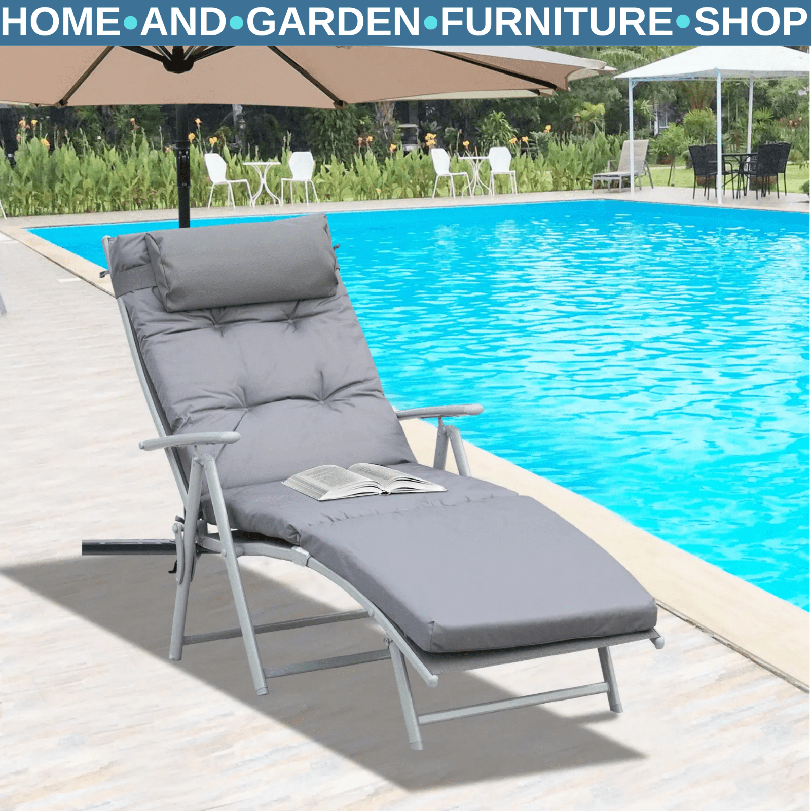 Garden Reclining Sun Lounger with Pillow Padded Seat Outdoor Chair Steel Frame - Home and Garden Furniture Shop - rustic - furniture