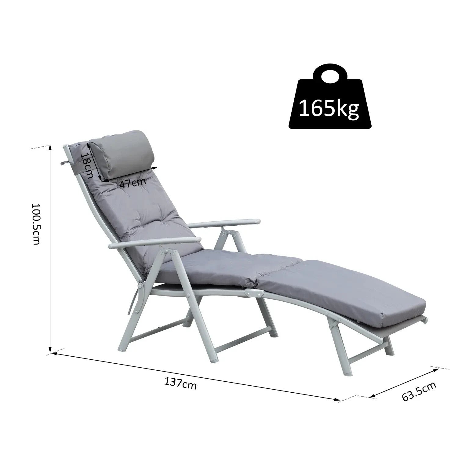 Garden Reclining Sun Lounger with Pillow Padded Seat Outdoor Chair Steel Frame - Home and Garden Furniture Shop - rustic - furniture